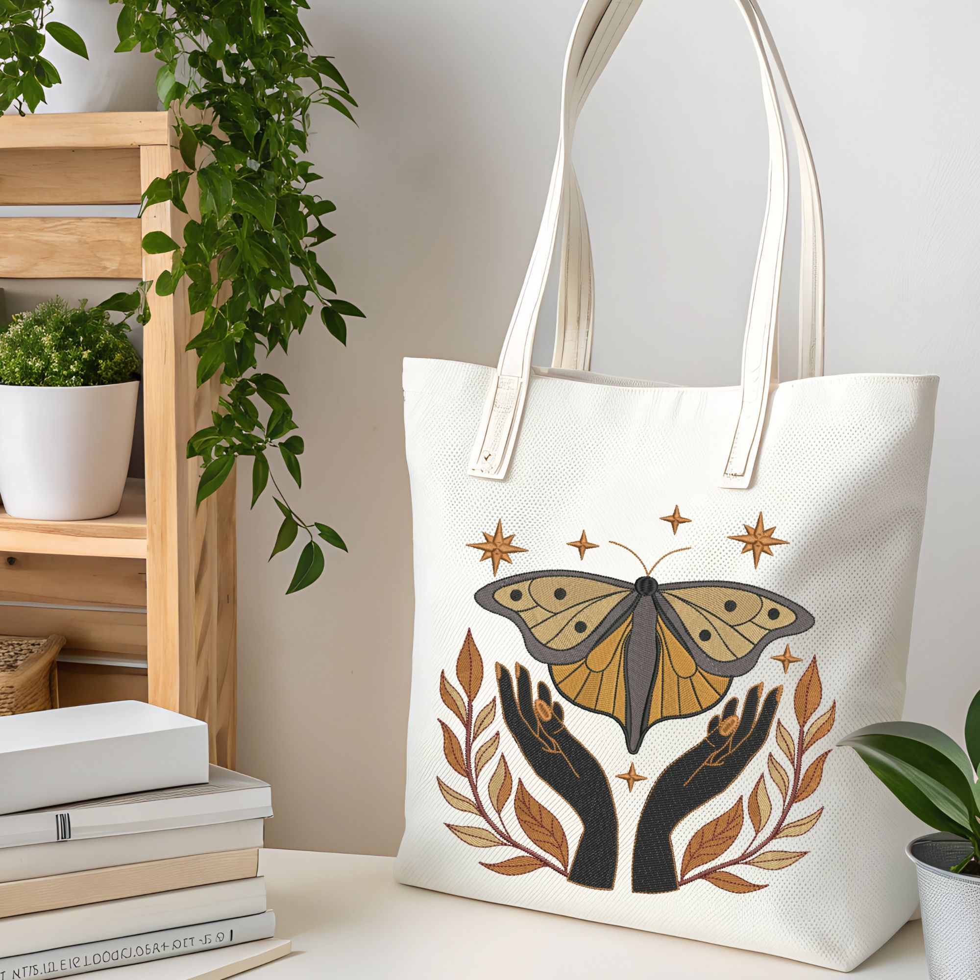 Mystical Moth, Hands, Stars and branch leaves-10