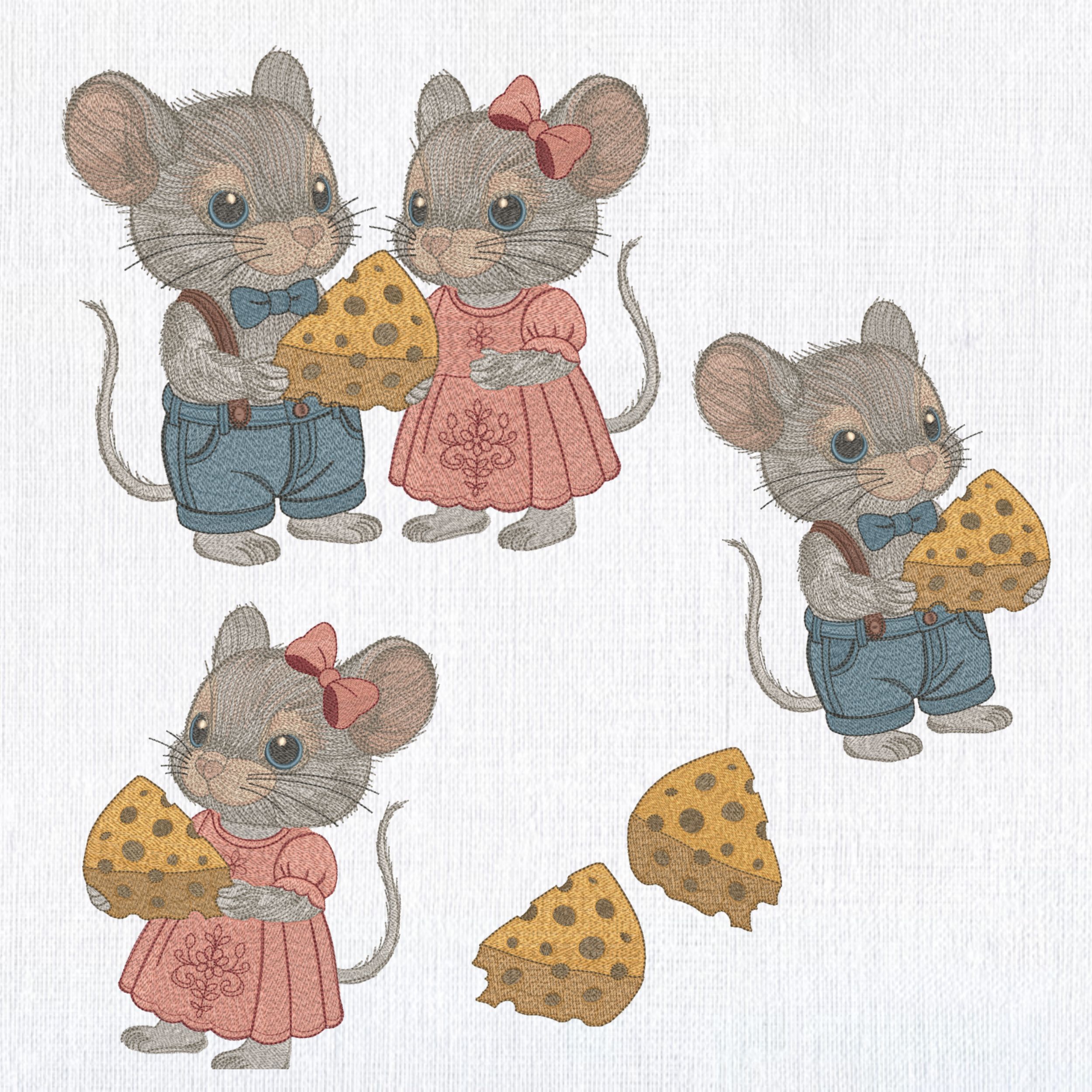 Set 4 Cute Baby Mice boy & girl with Cheese-3