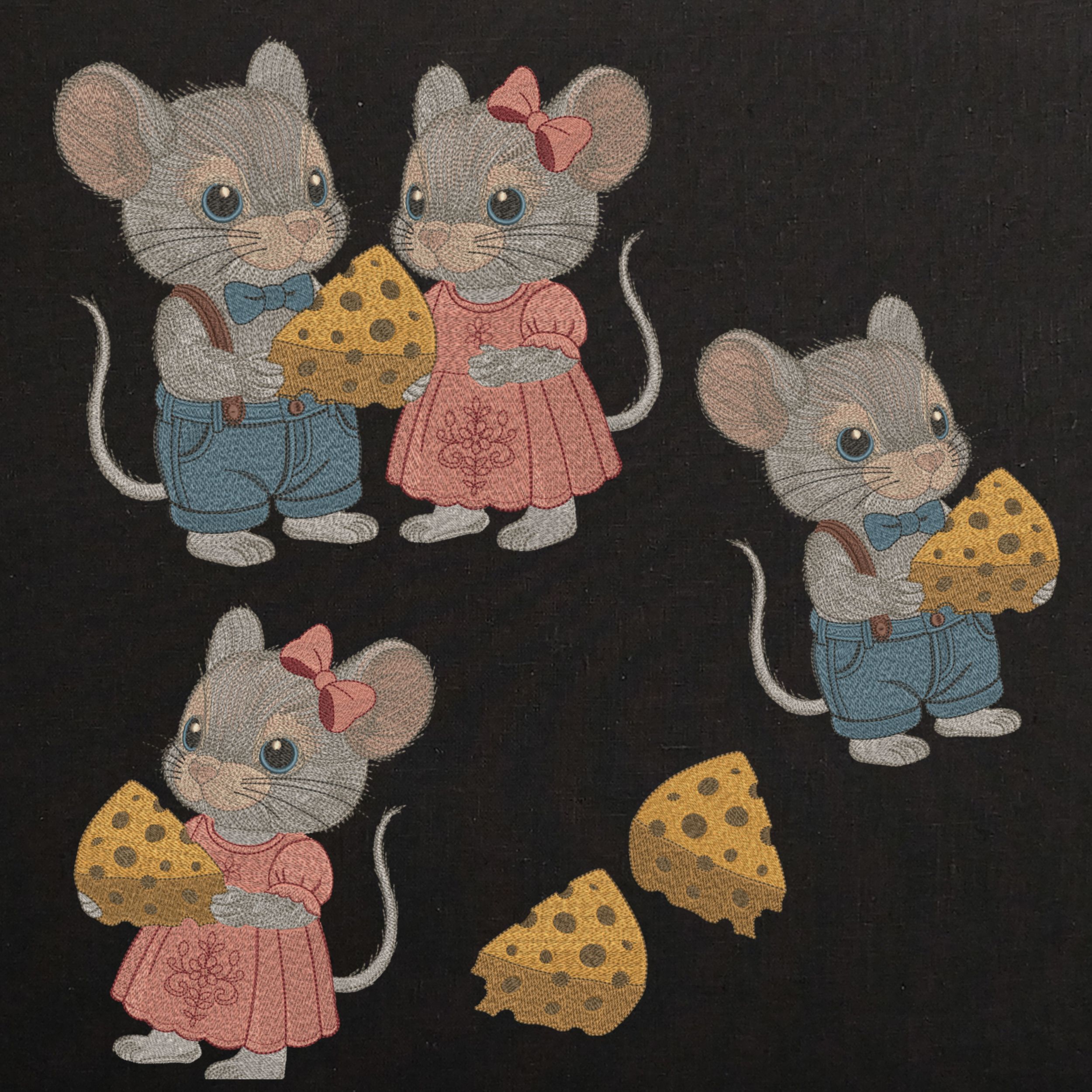 Set 4 Cute Baby Mice boy & girl with Cheese-5