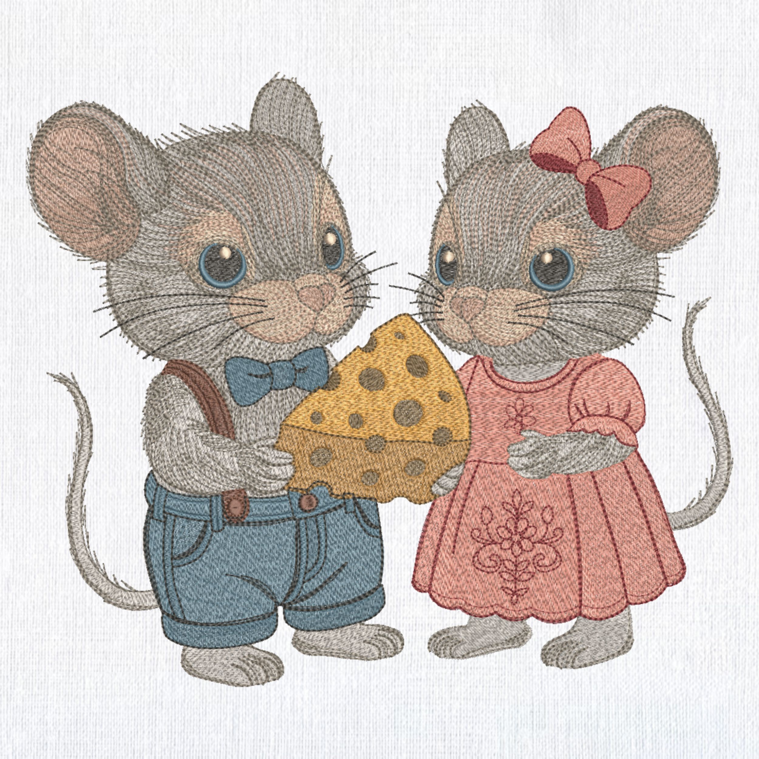 Set 4 Cute Baby Mice boy & girl with Cheese-10