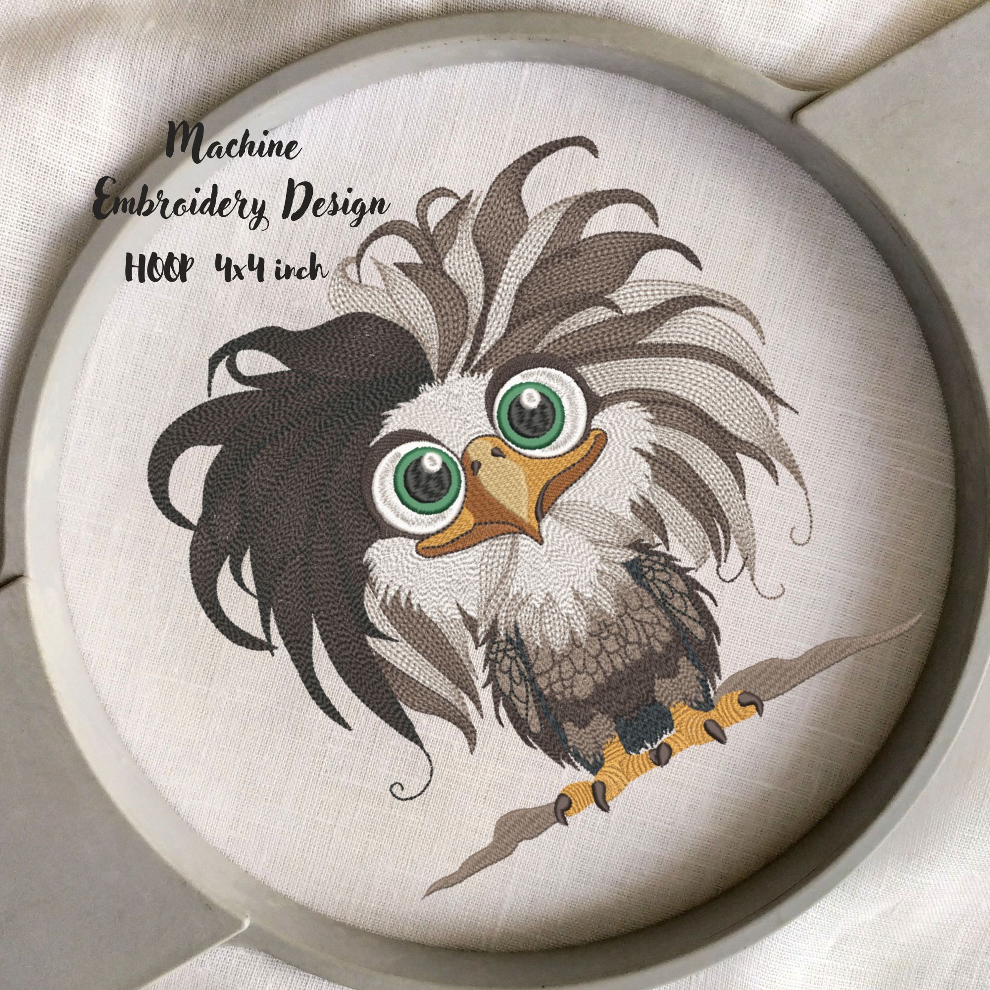 Funny Bald Baby Eagle 4x4 hoop-4