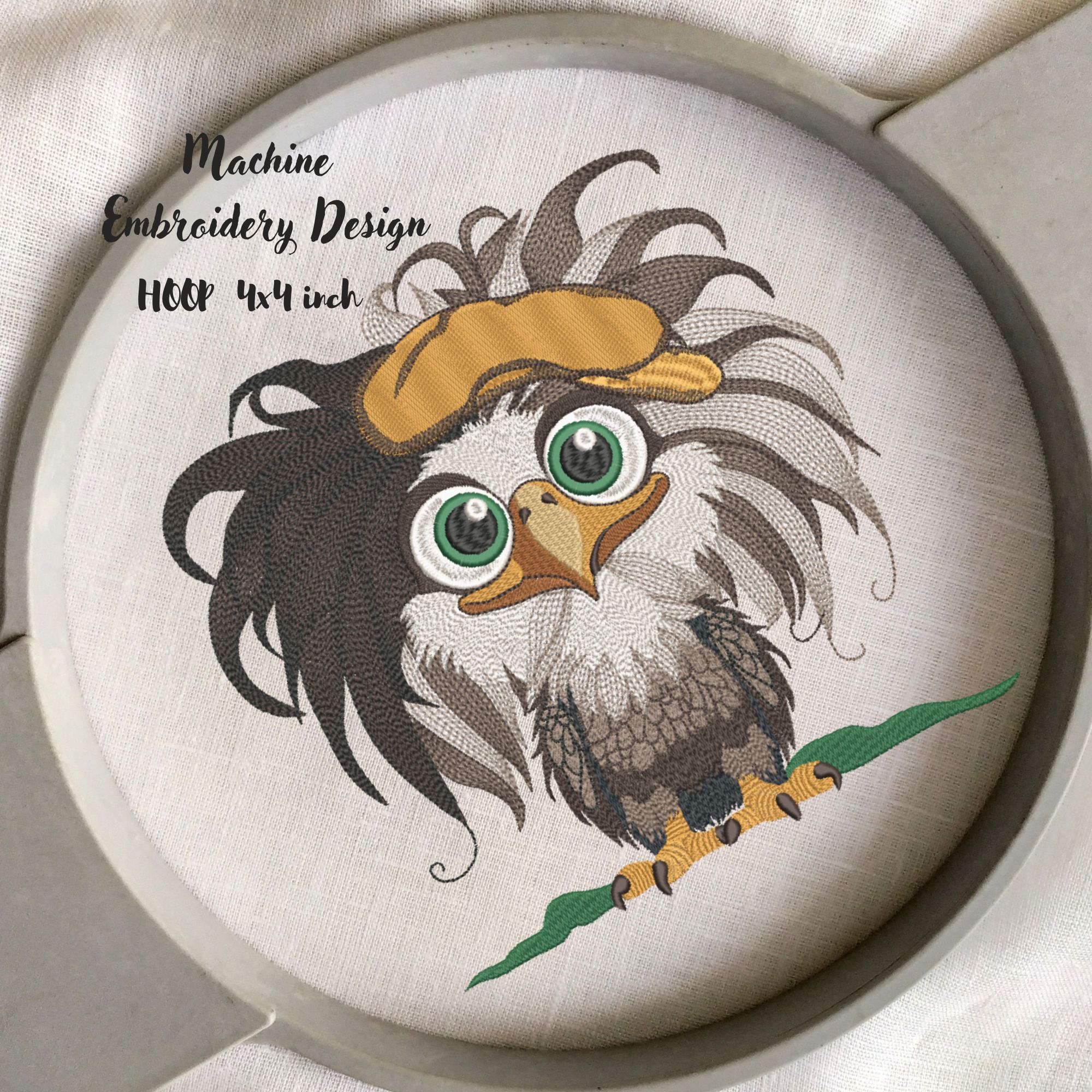 4x4 Hoop Funny Baby Boy Bald Eagle in Hat-4