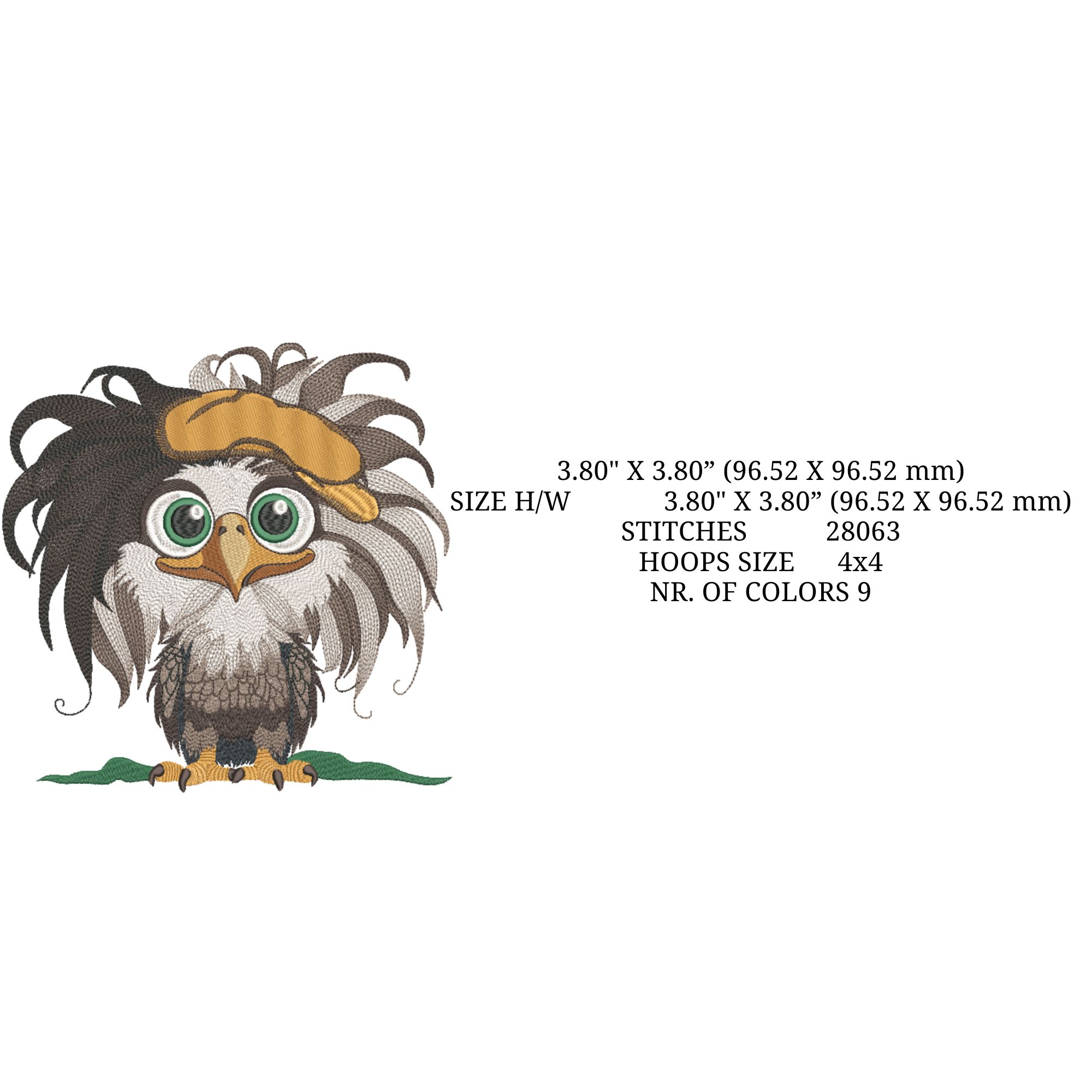 4x4 Hoop Funny Baby Boy Bald Eagle in Hat-5