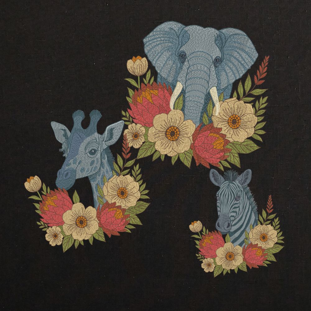 Elephant Giraffe Zebra Safari Boho Floral Style-3
