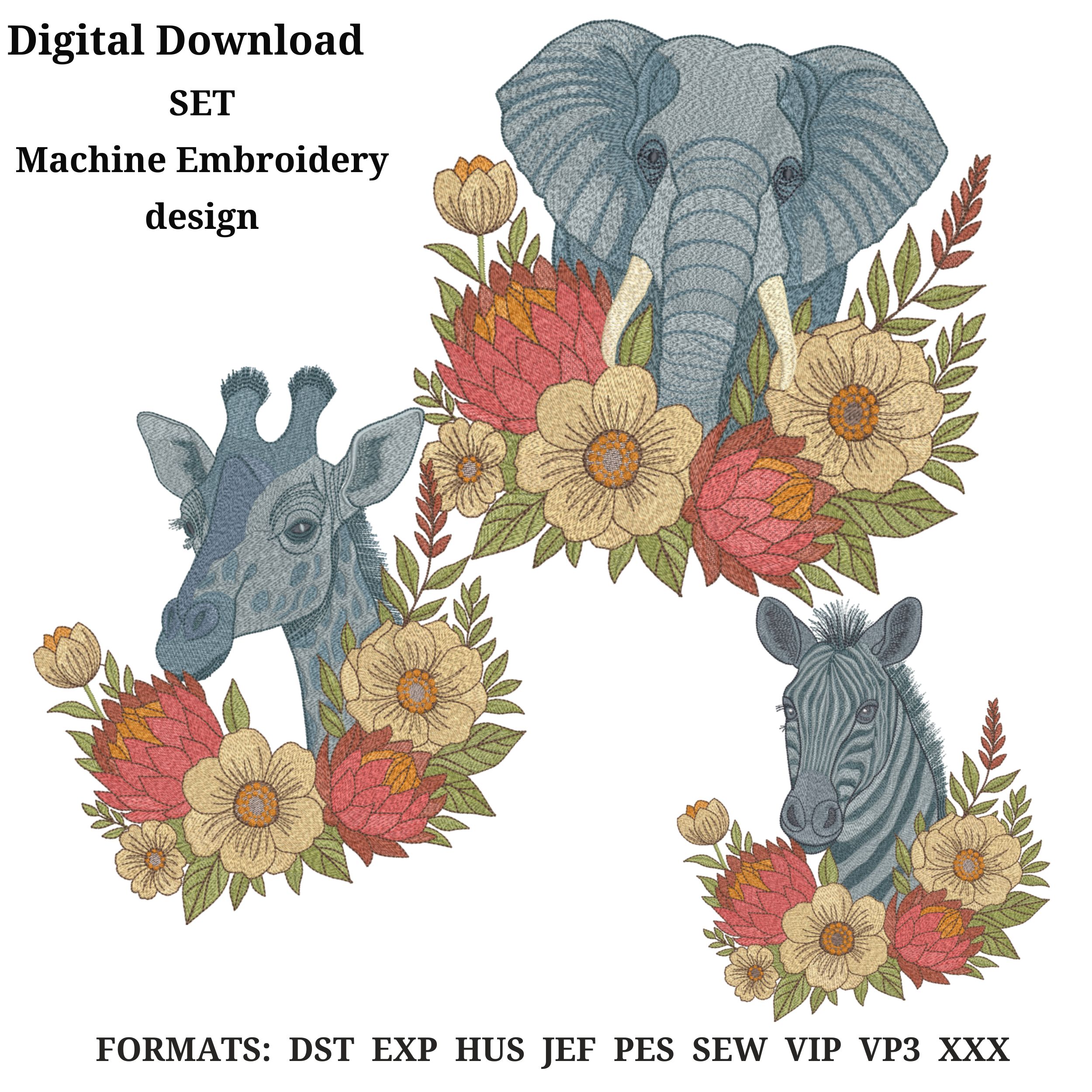 Elephant Giraffe Zebra Safari Boho Floral Style-4
