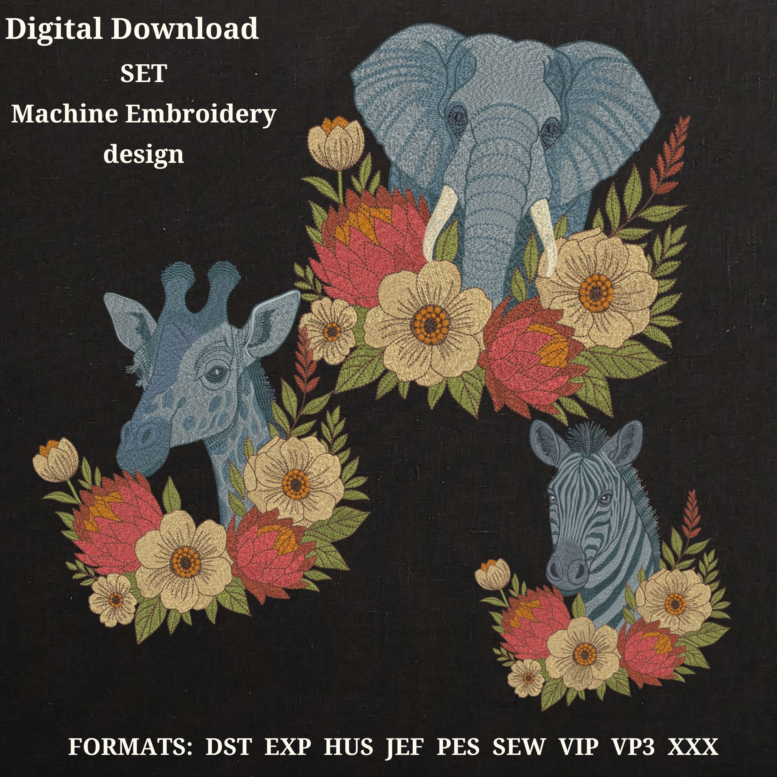 Elephant Giraffe Zebra Safari Boho Floral Style-5