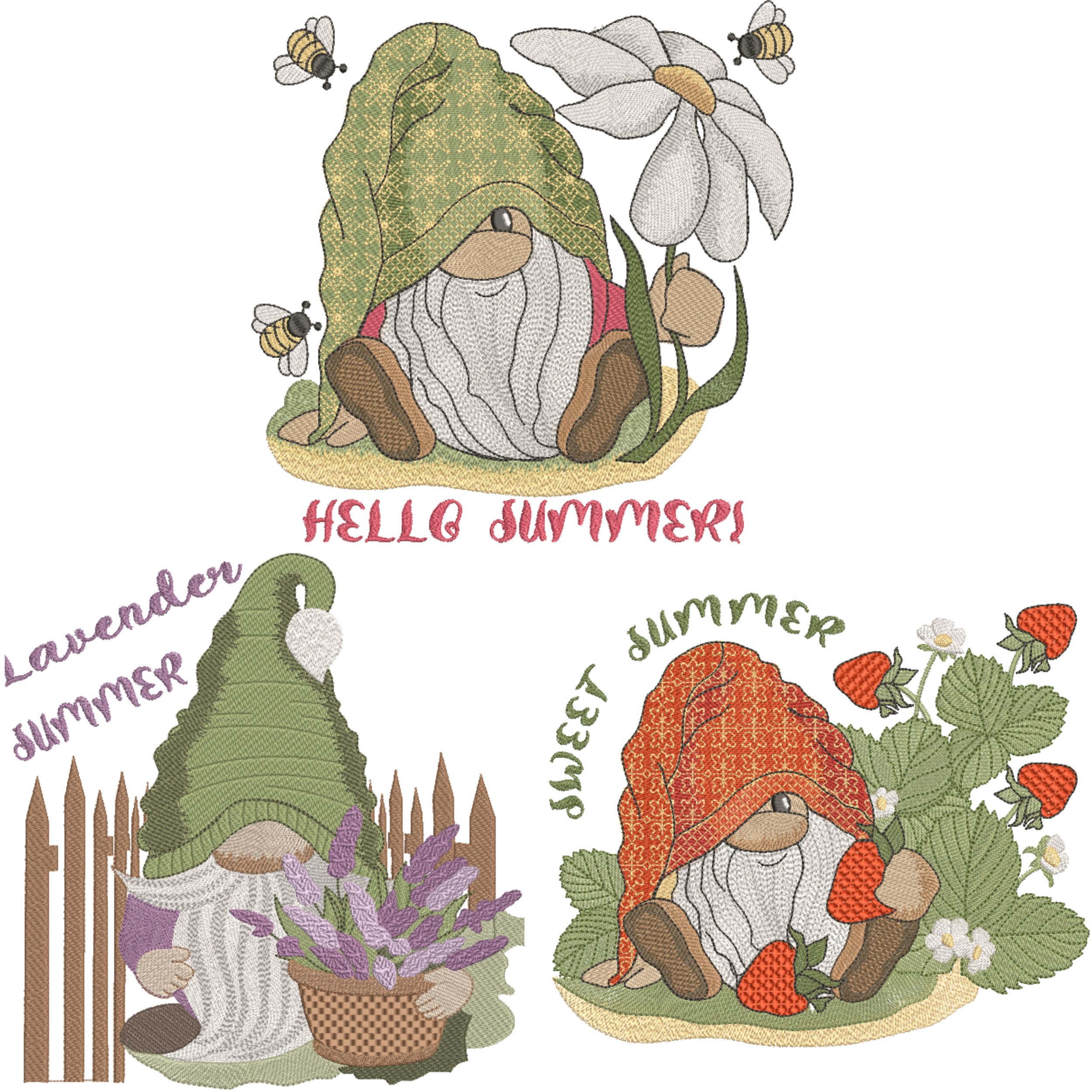 Set of 3 Cute Summer Gnome on Black-4