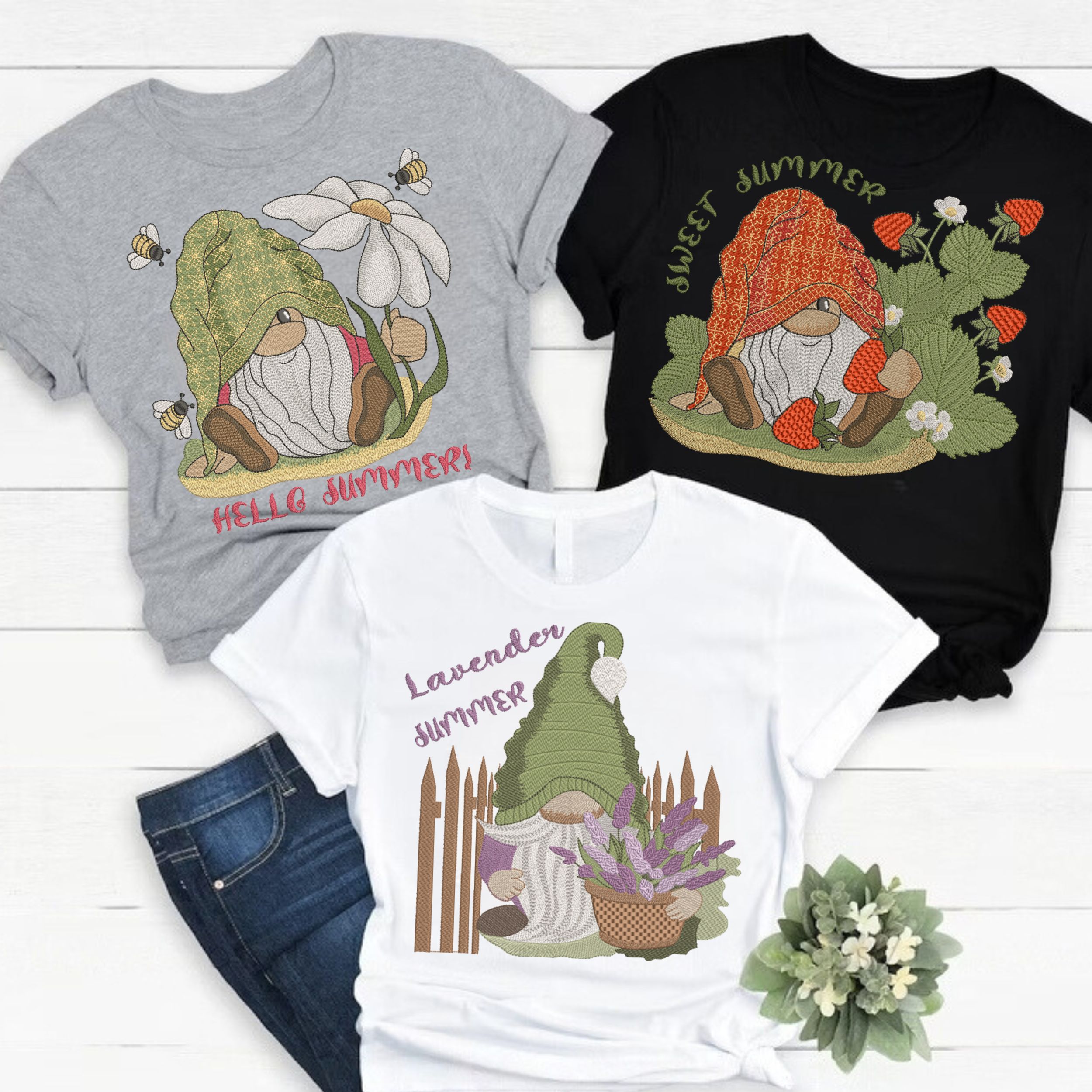 Set of 3 Cute Summer Gnome on Black-7