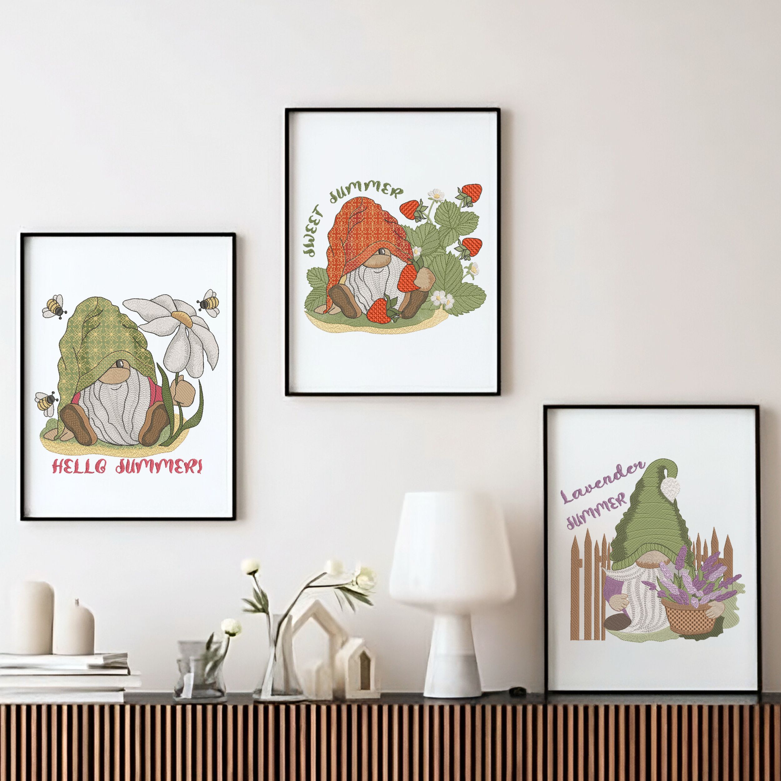Set of 3 Cute Summer Gnome on Black-11
