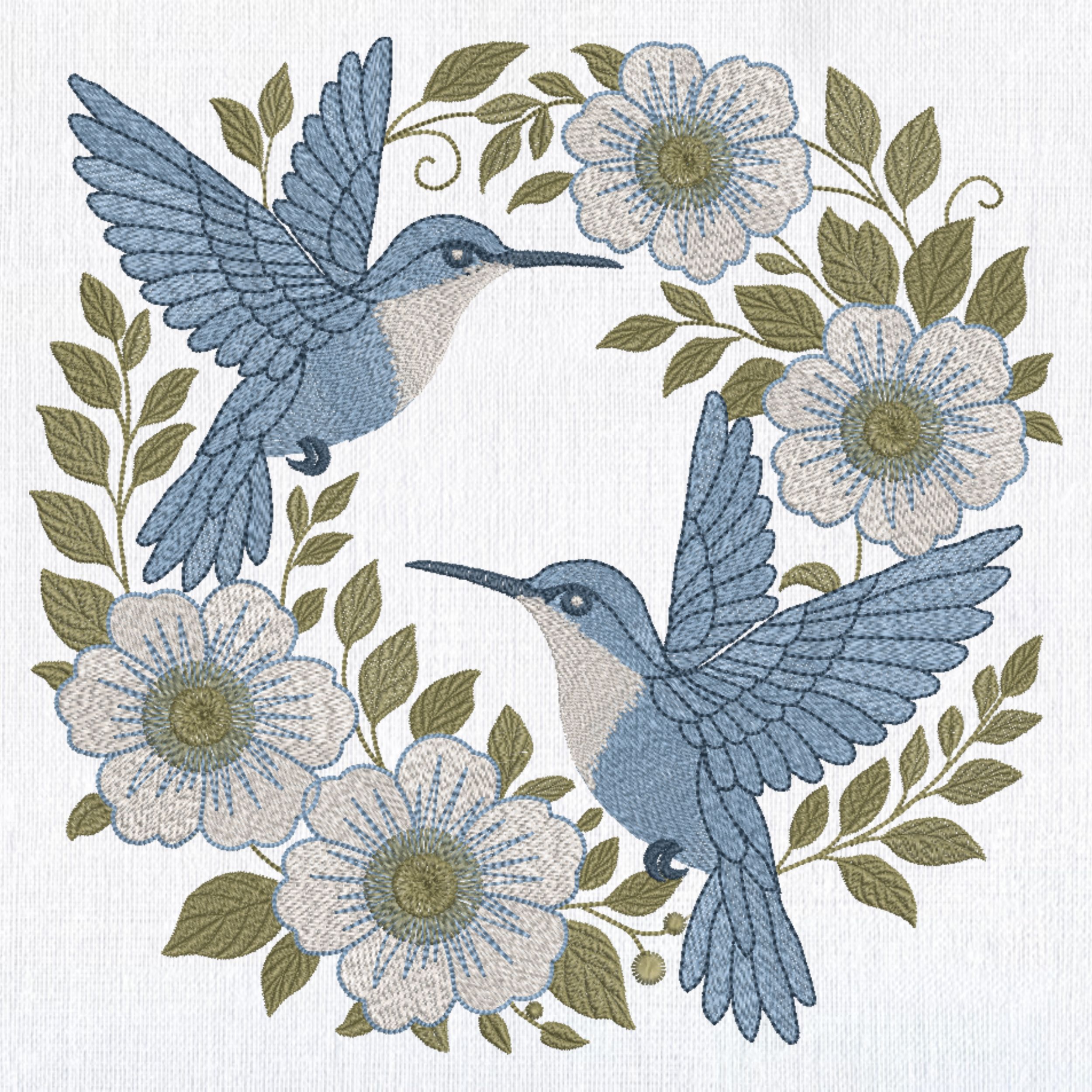 Blue Hummingbird Floral Wreath-3
