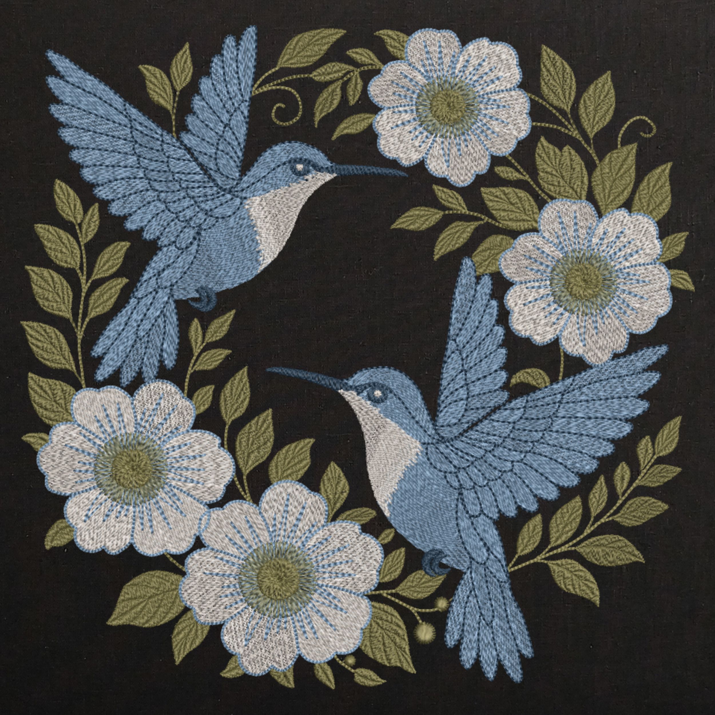 Blue Hummingbird Floral Wreath-4