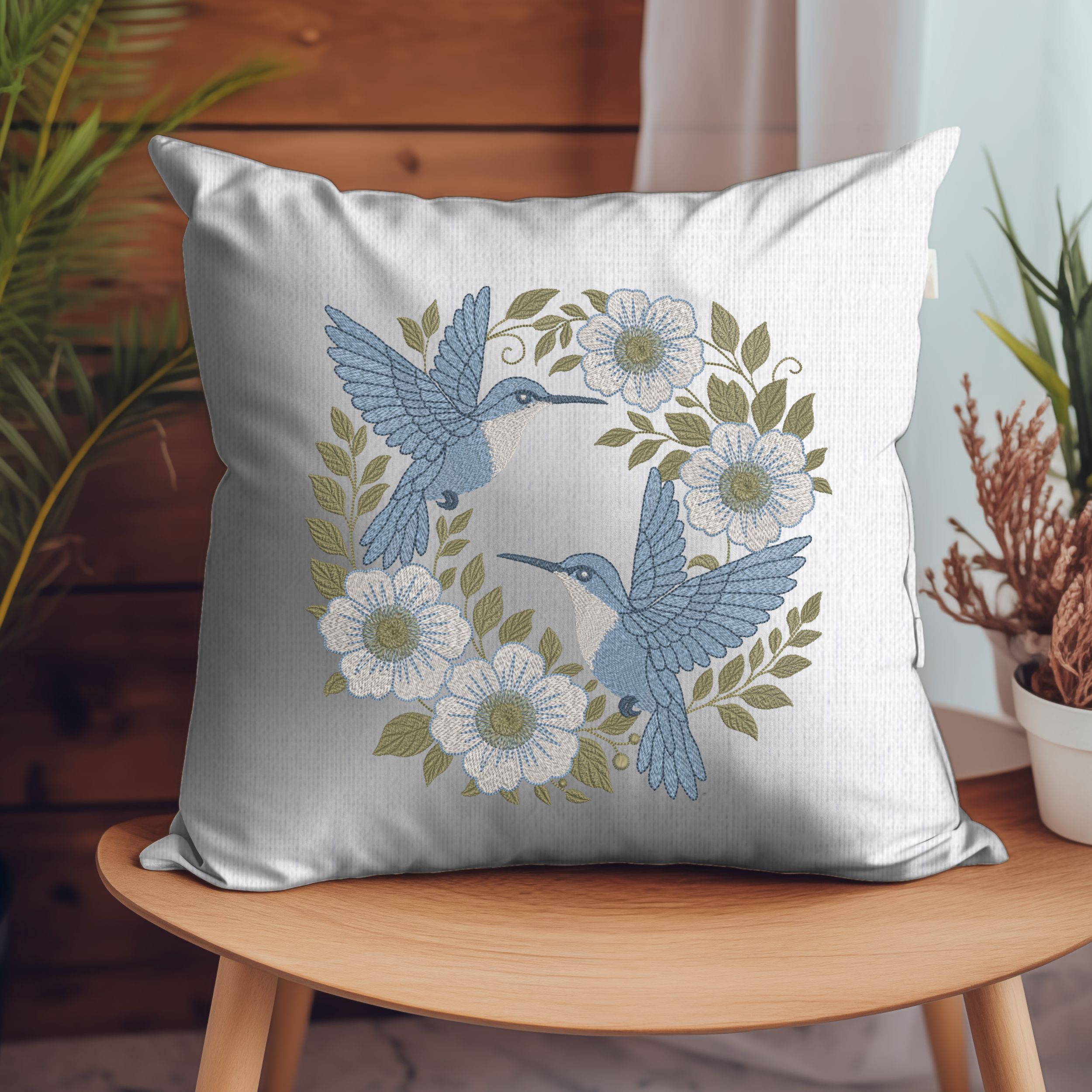 Blue Hummingbird Floral Wreath-6