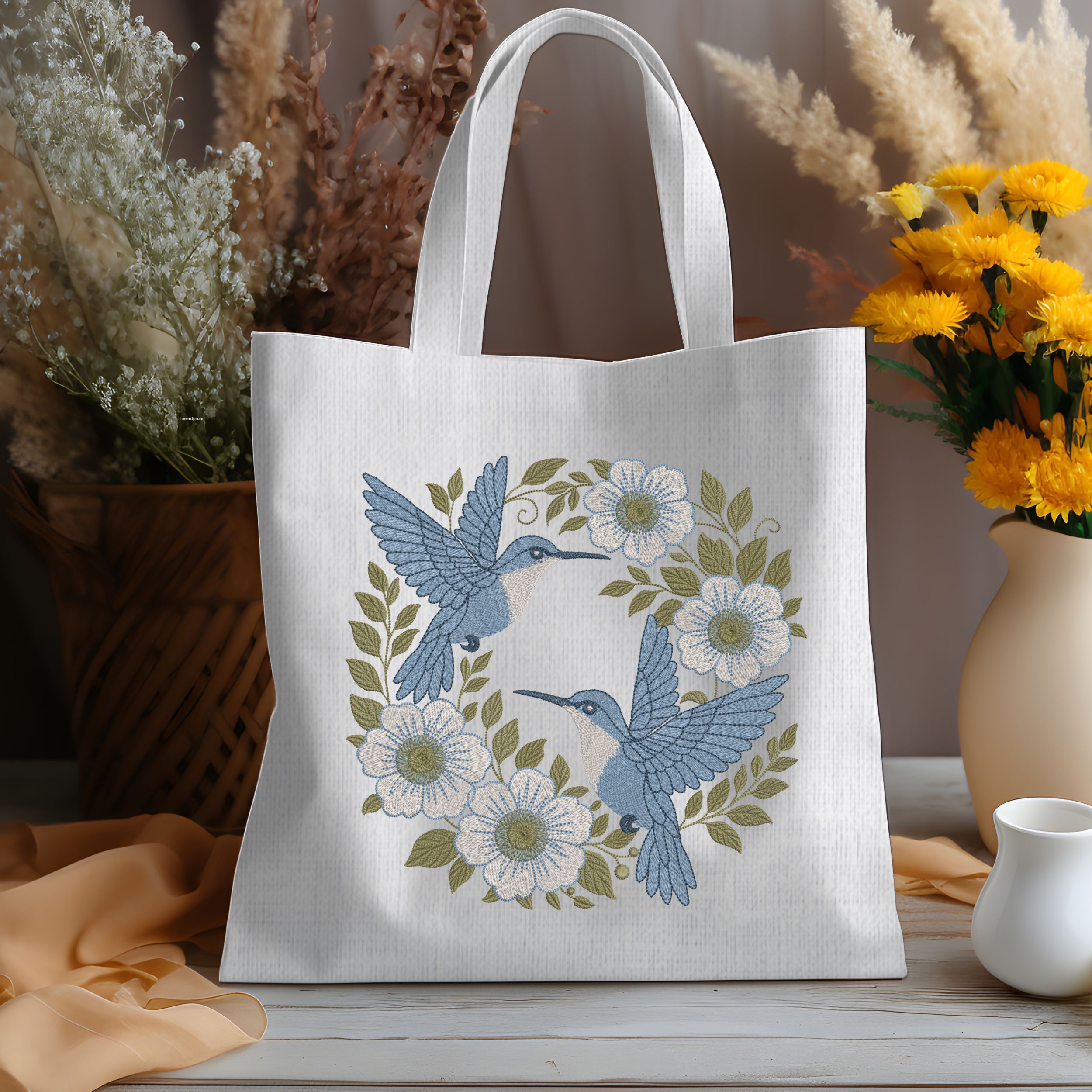 Blue Hummingbird Floral Wreath-8