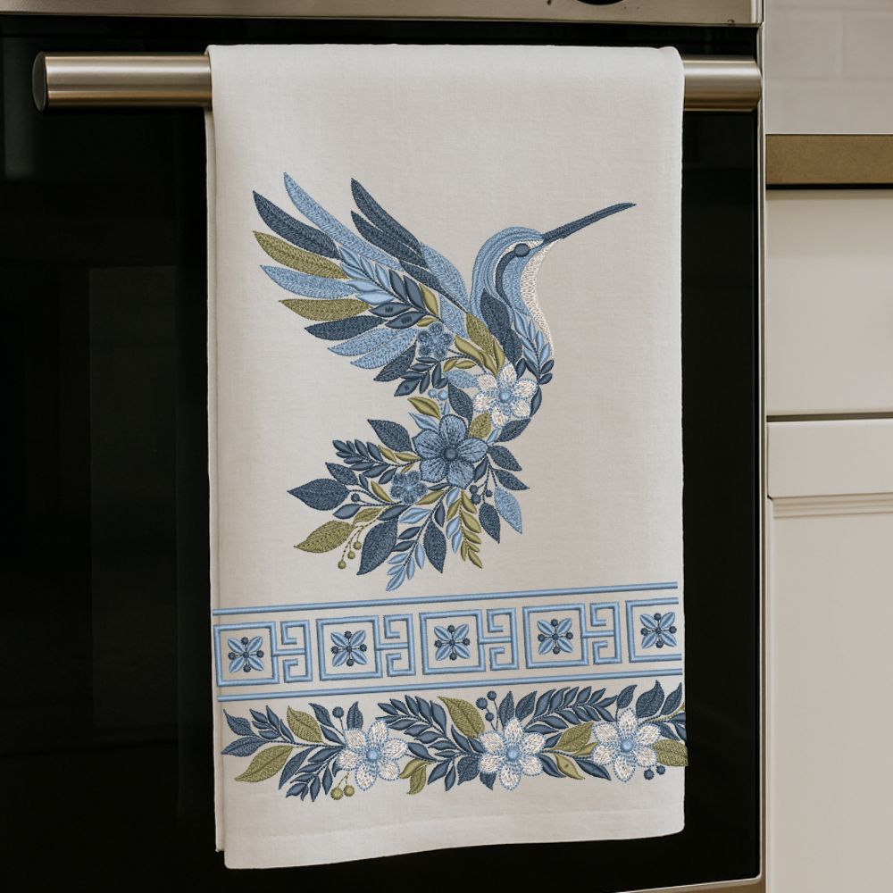 Blue flower Hummingbird Border-3