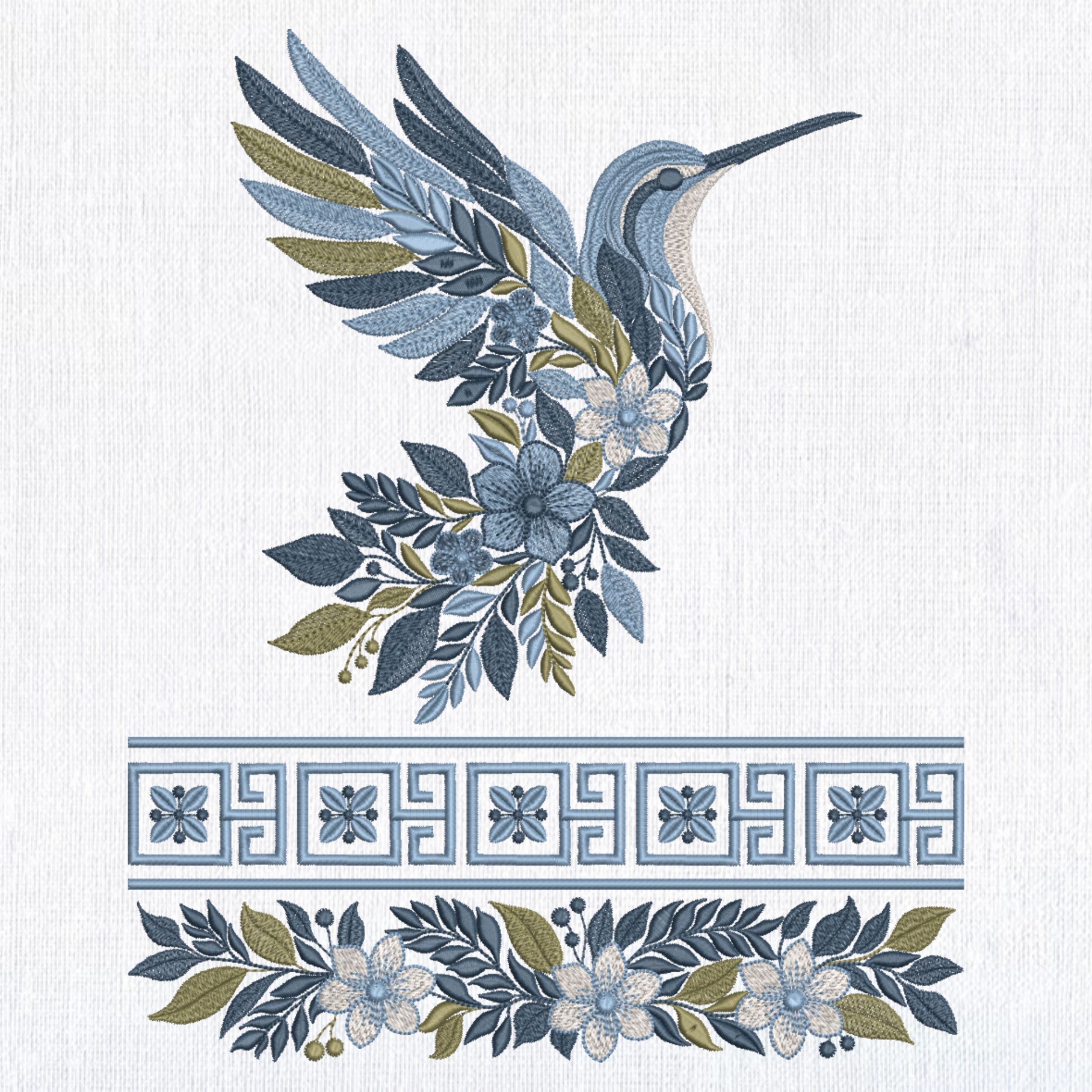 Blue flower Hummingbird Border-4