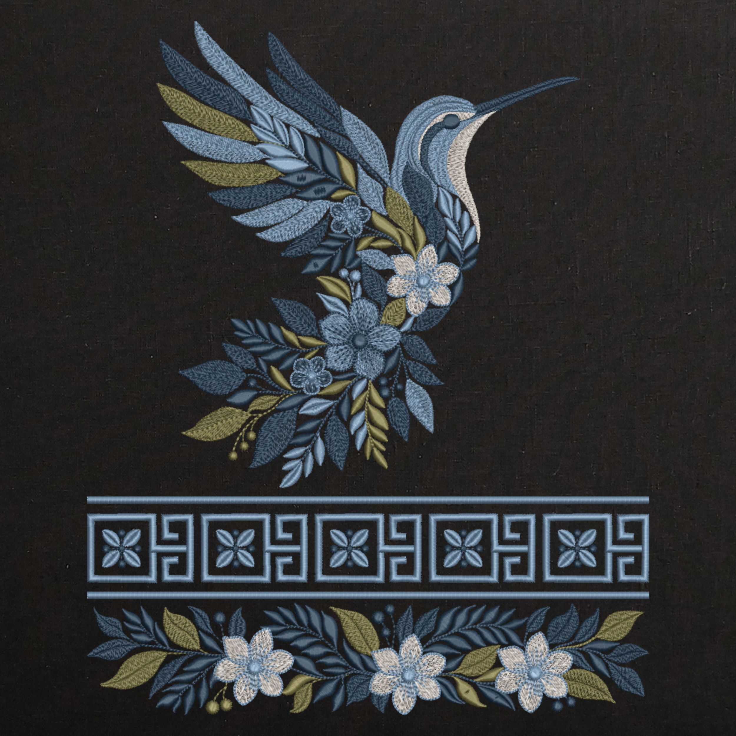 Blue flower Hummingbird Border-5