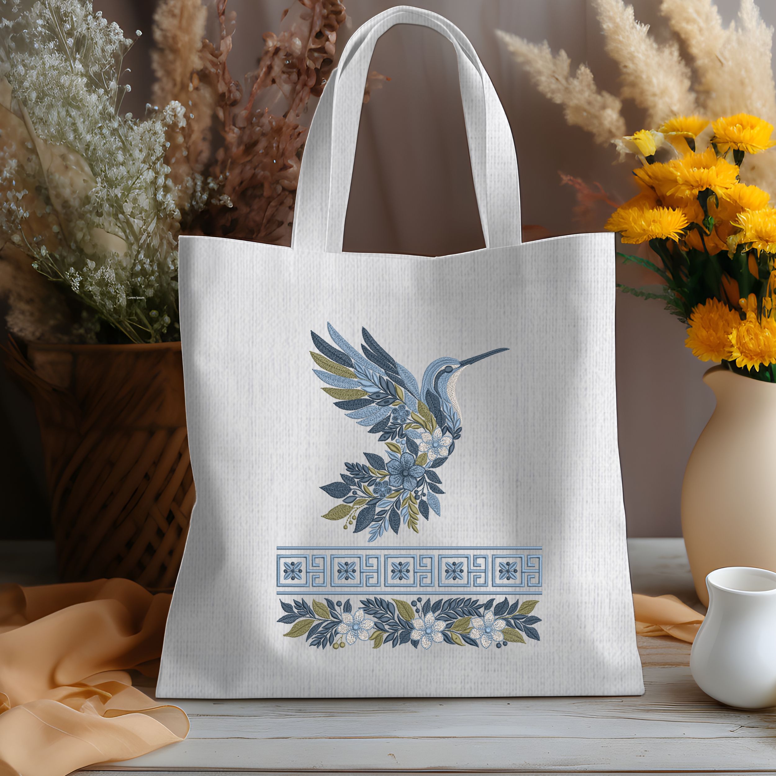 Blue flower Hummingbird Border-9