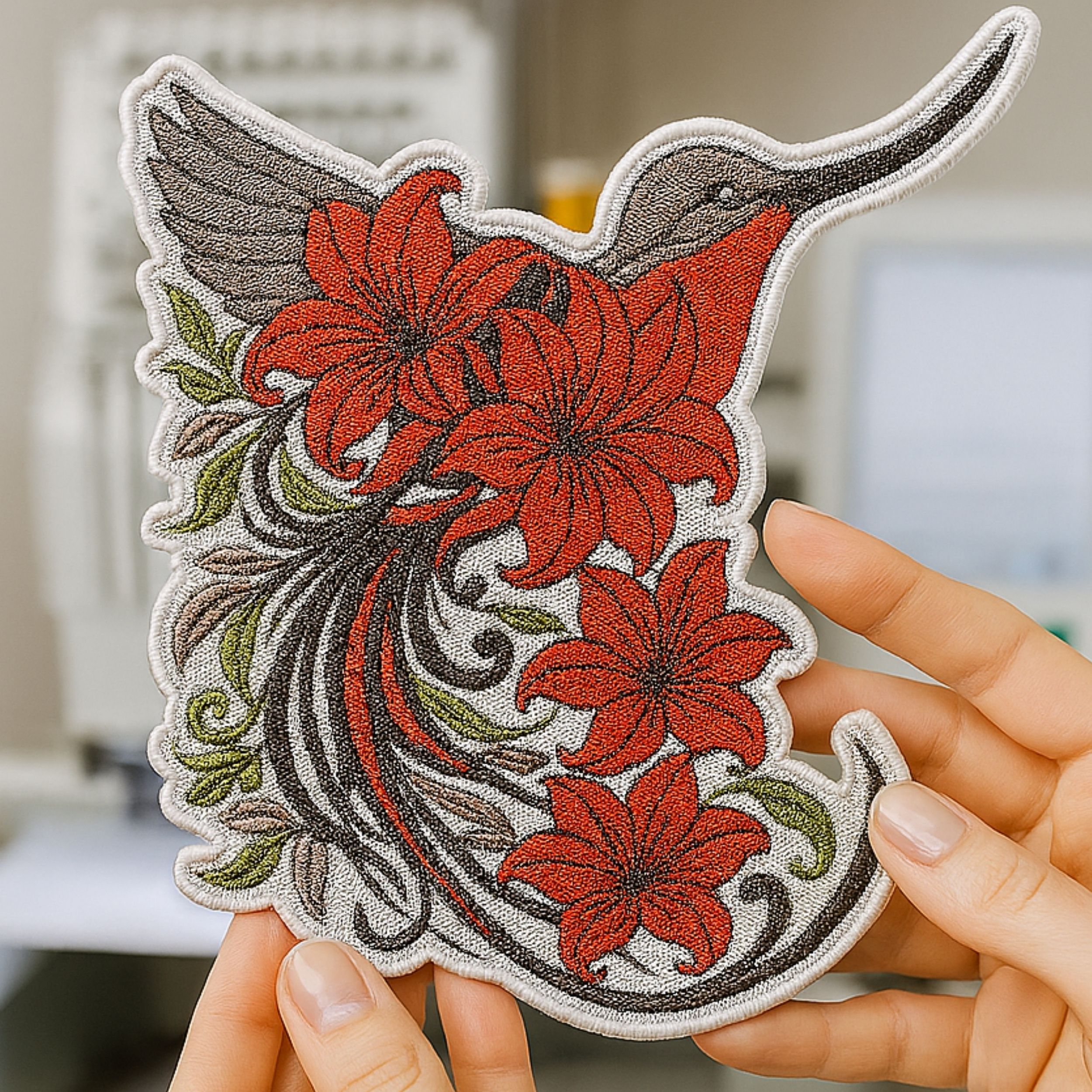 Red Floral Hummingbird for patch