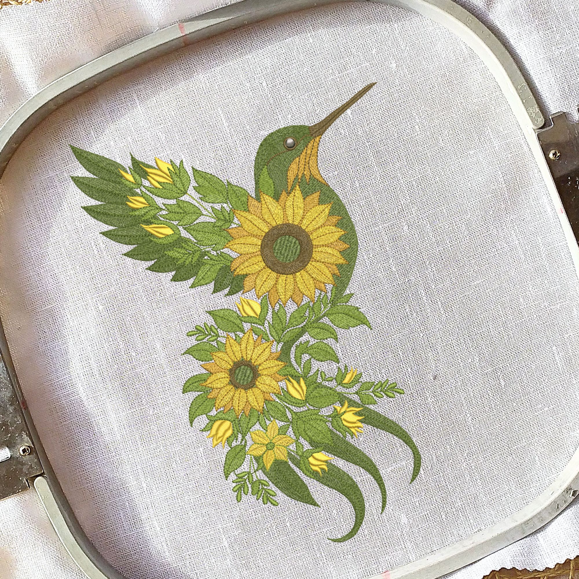 Sunflower Floral Hummingbird-4