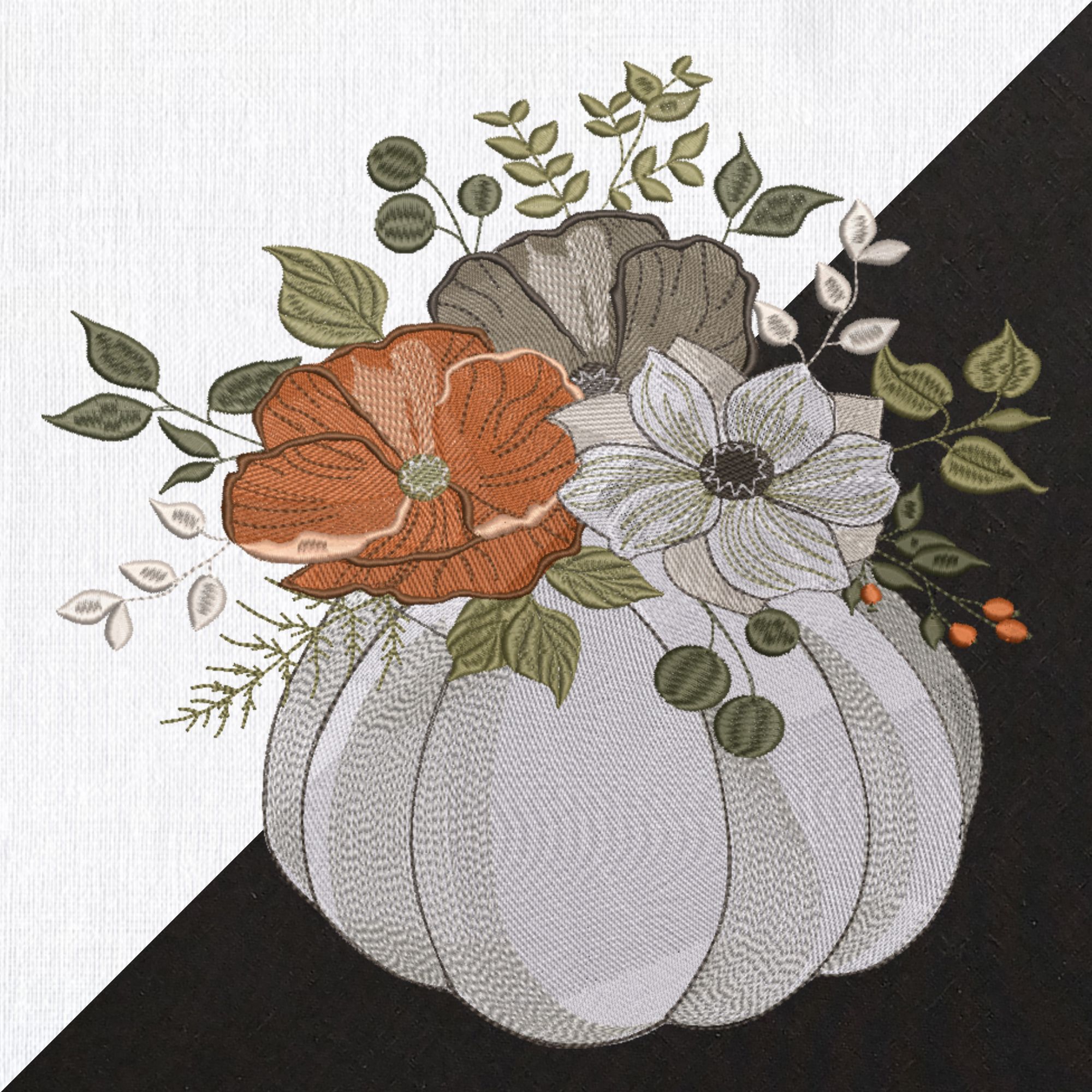 Thanksgiving Floral White Pumpkin-3