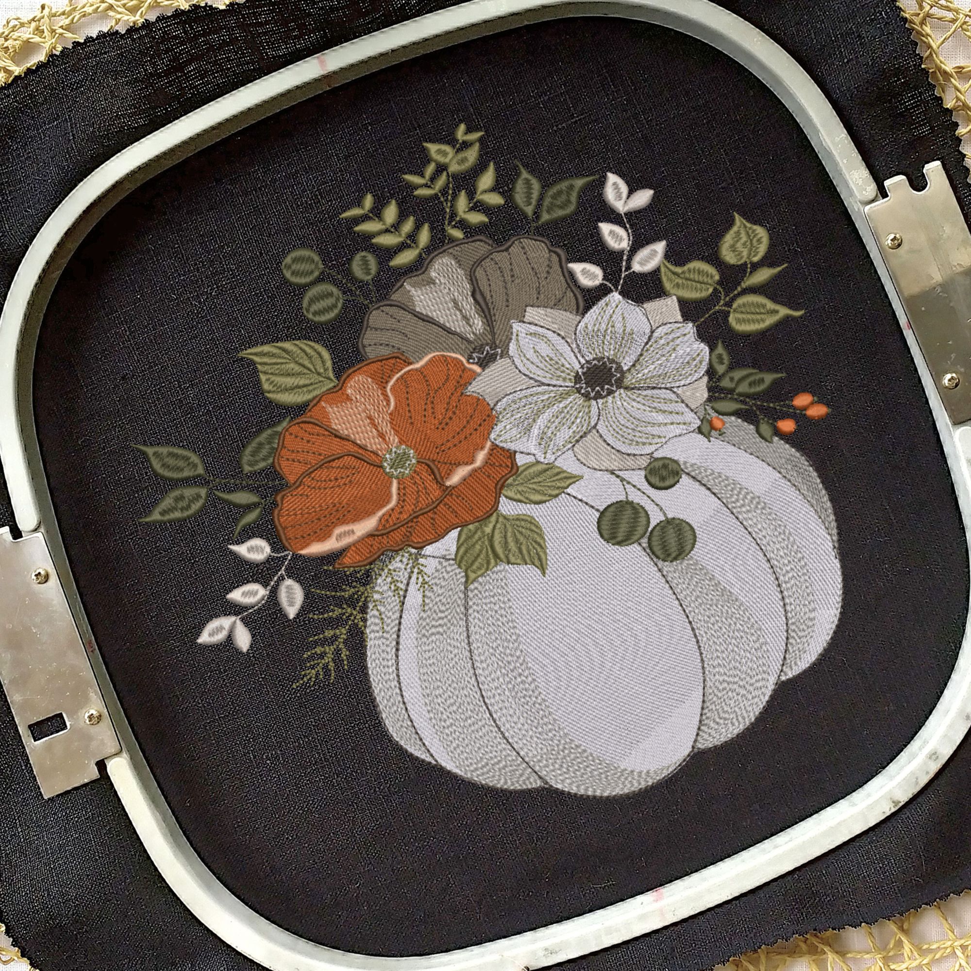 Thanksgiving Floral White Pumpkin-7