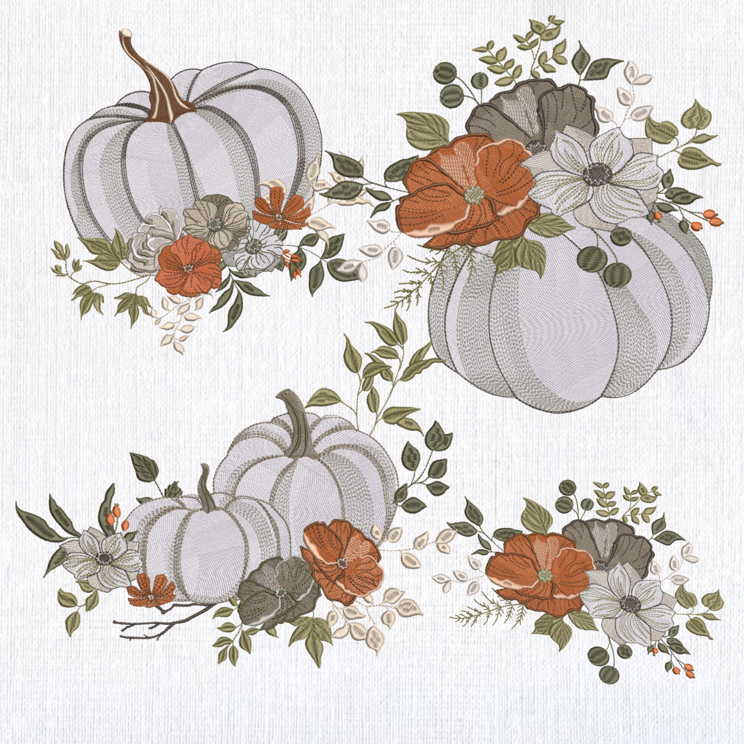 Set 4 Elegant White Pumpkin Fall Floral-4