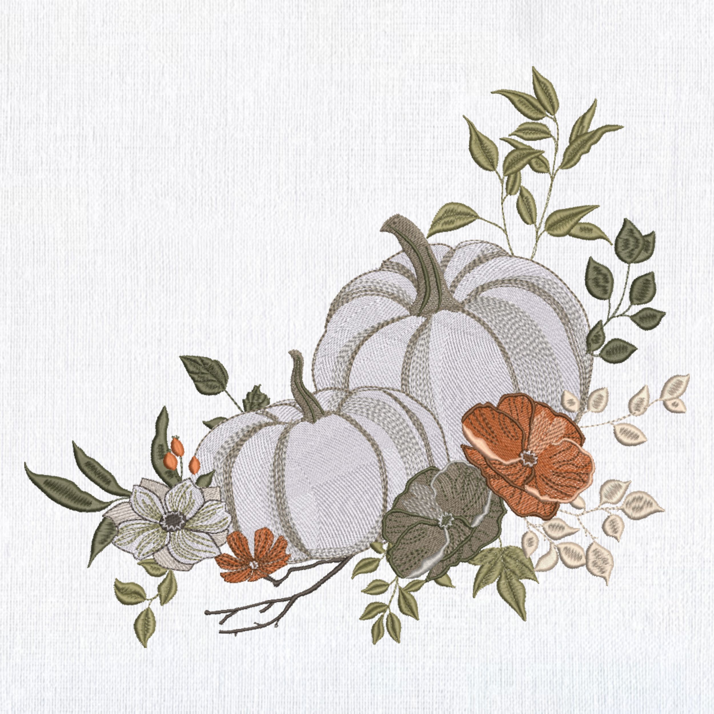 Set 4 Elegant White Pumpkin Fall Floral-9