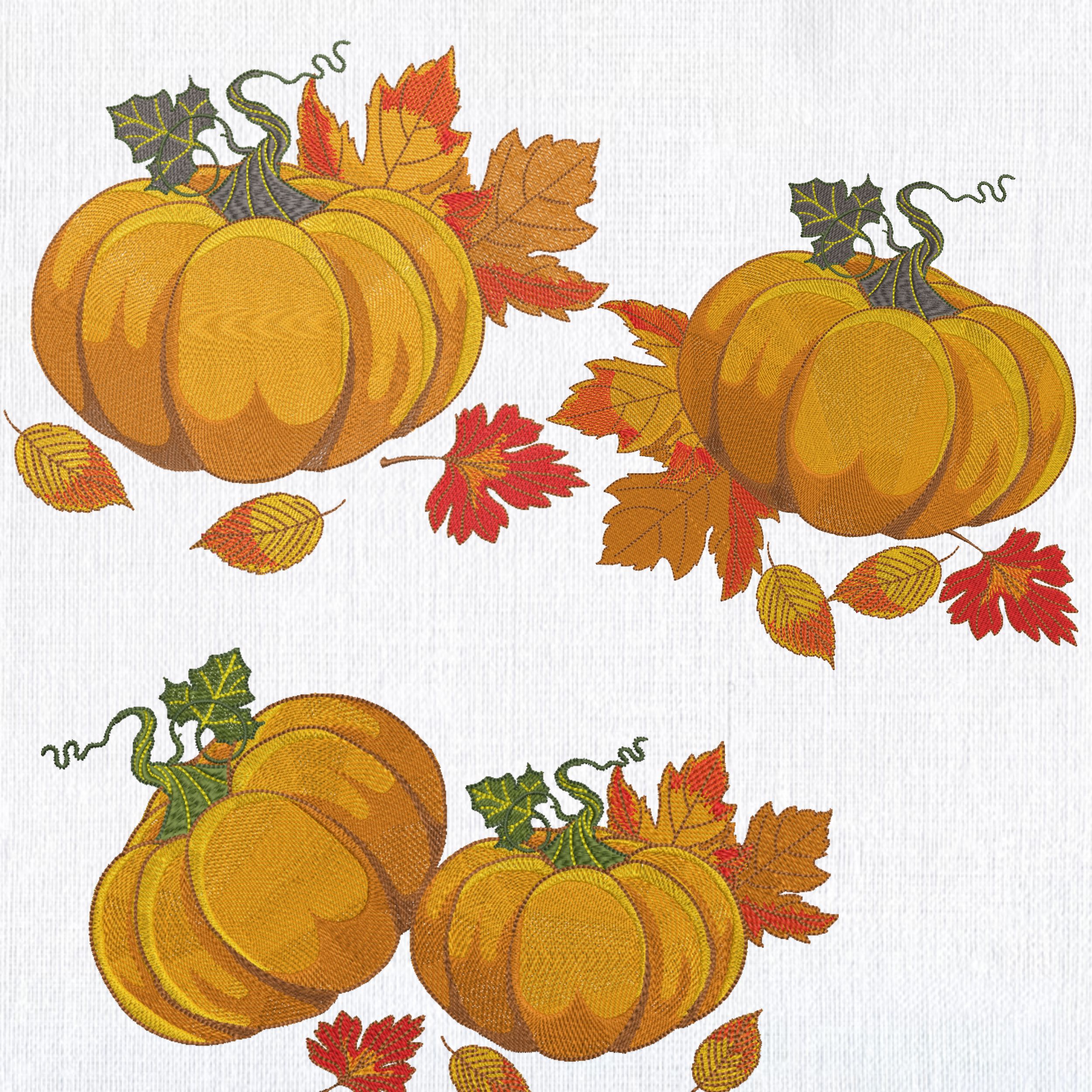 Set of 3 Orange Pumpkin with Fall Leaves-3