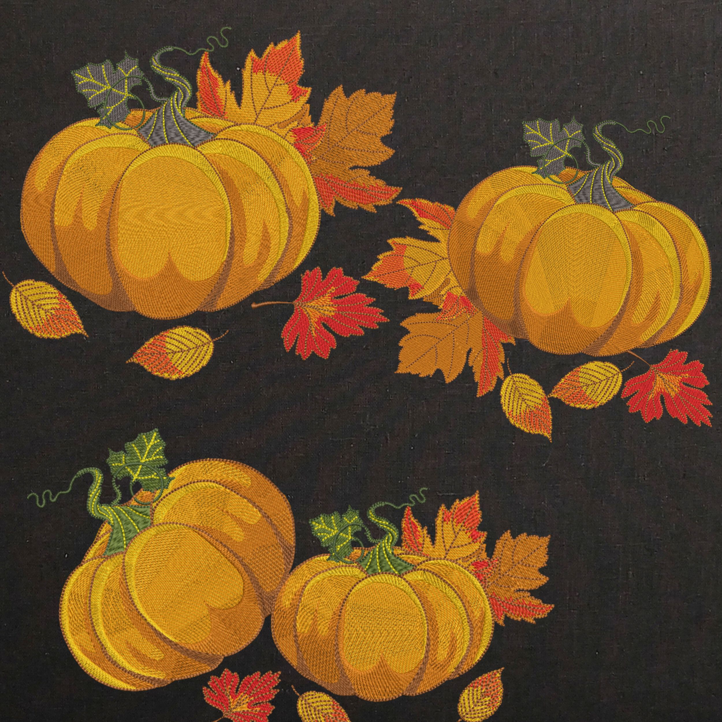 Set of 3 Orange Pumpkin with Fall Leaves-5