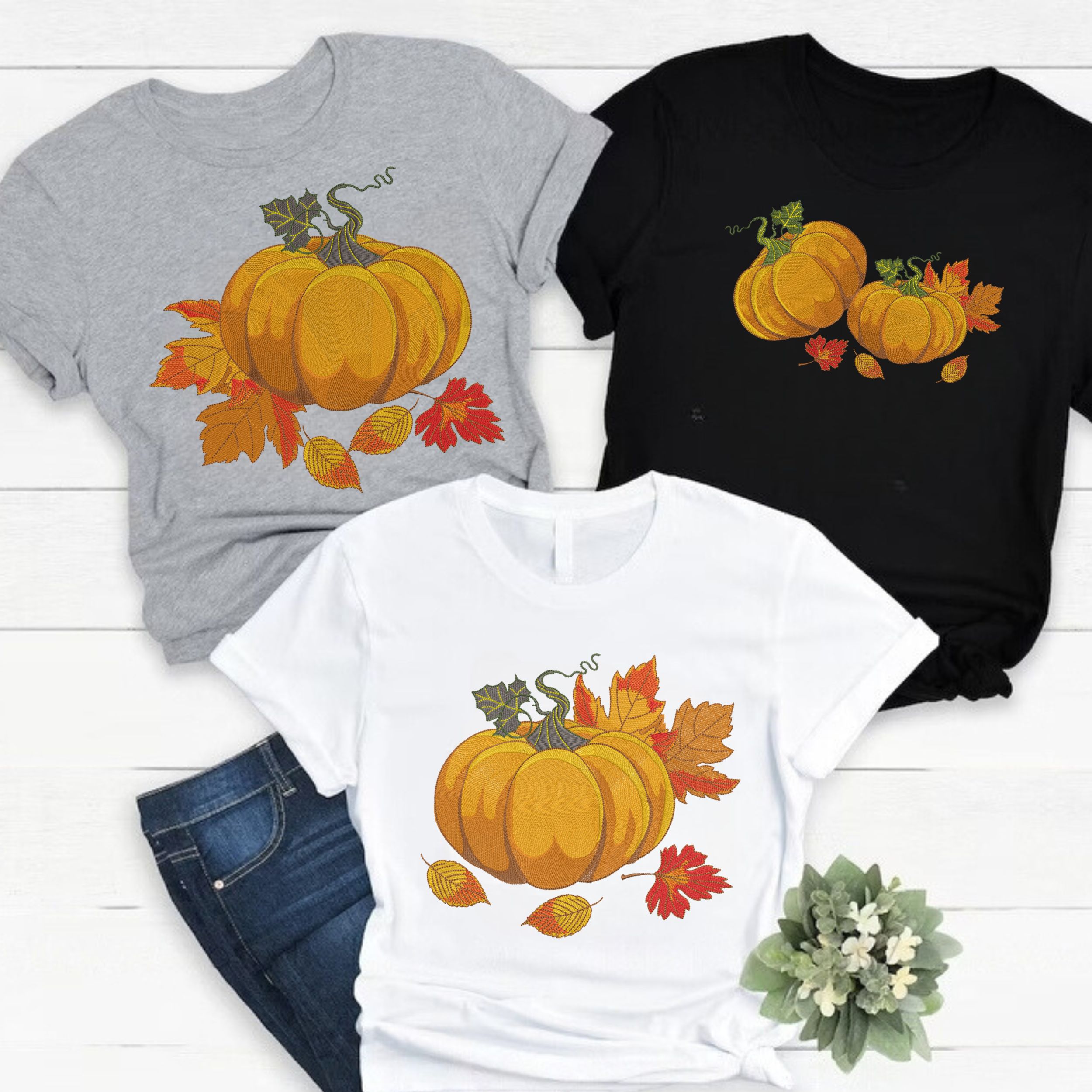 Set of 3 Orange Pumpkin with Fall Leaves-10