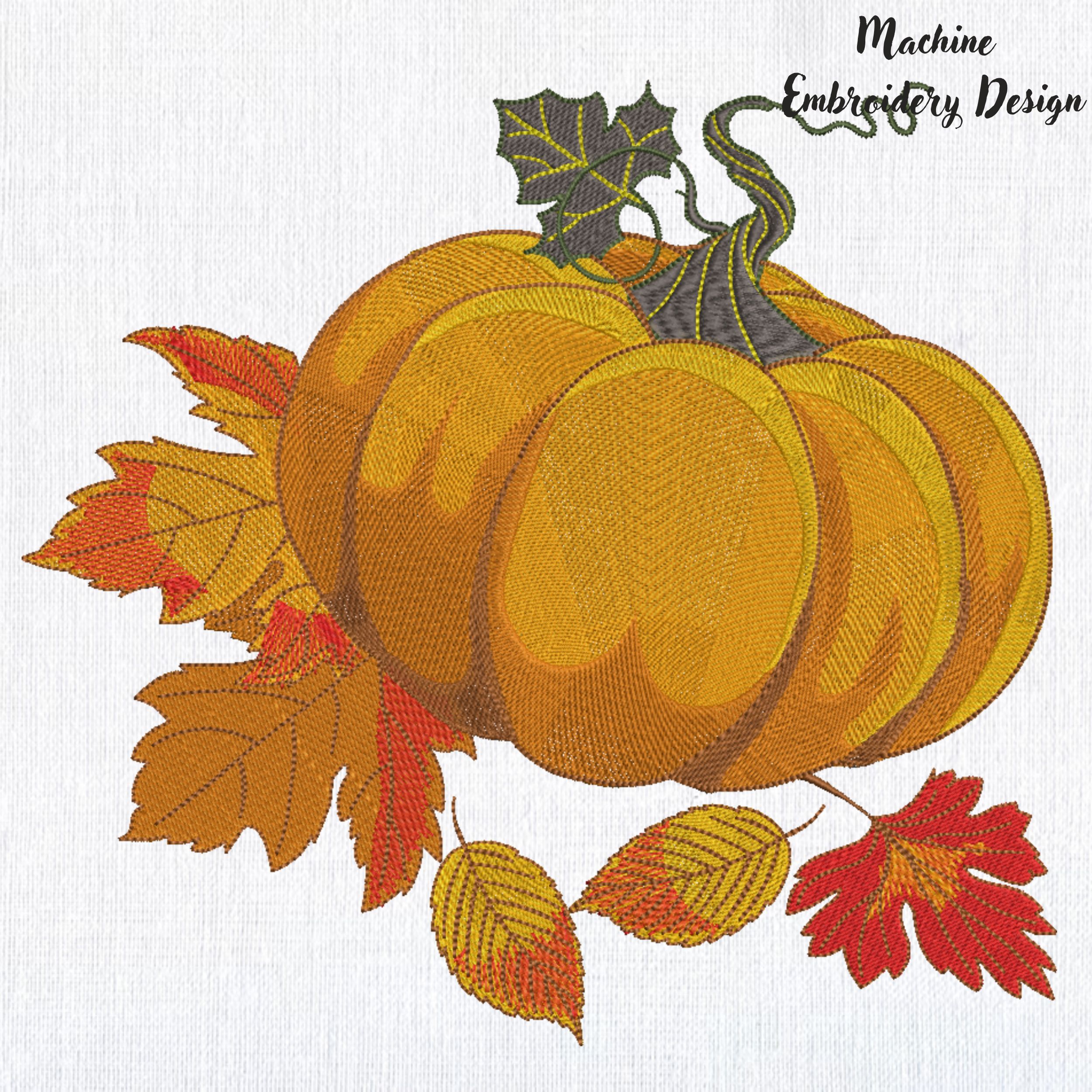 Orange Pumpkin with Fall Leaves-3