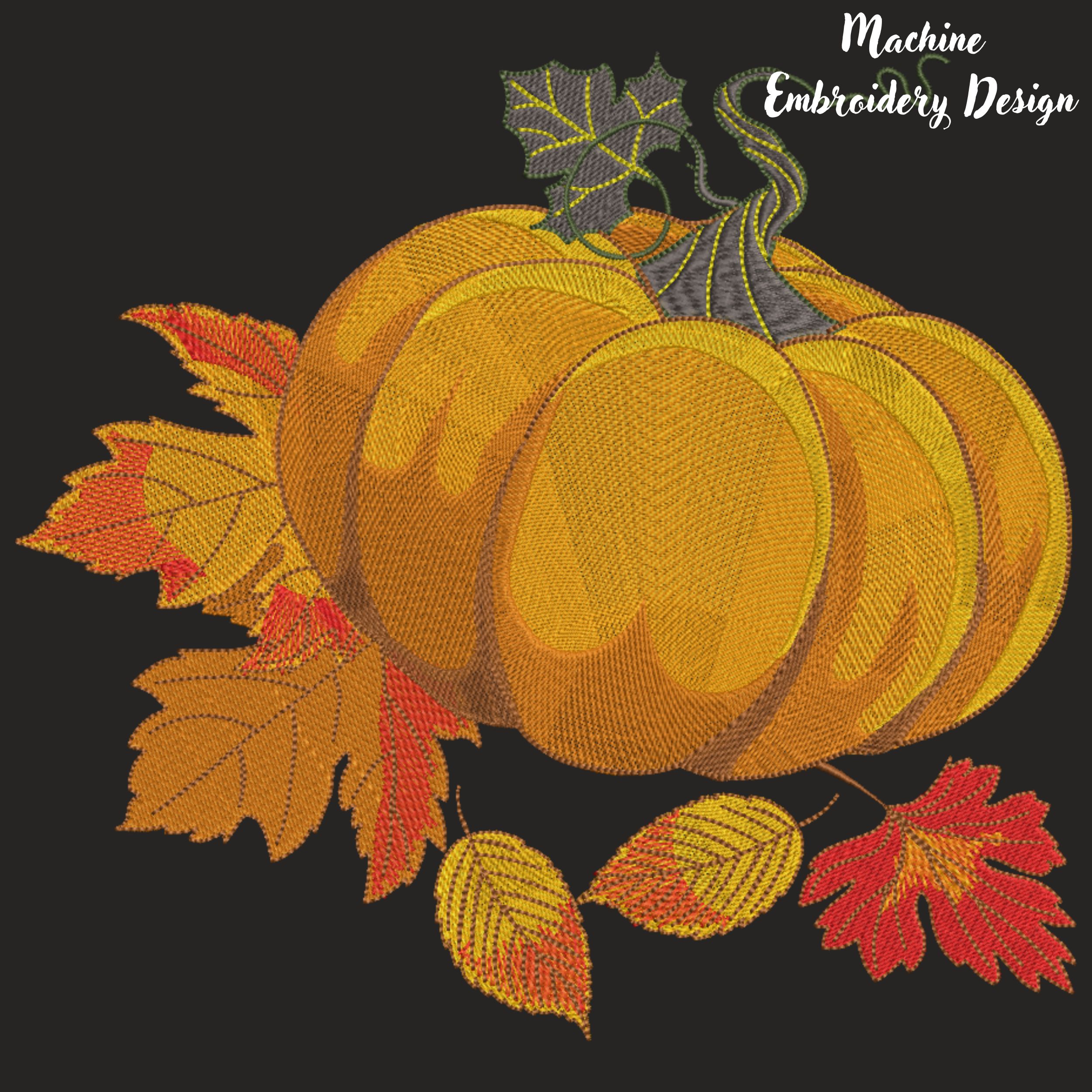 Orange Pumpkin with Fall Leaves-5