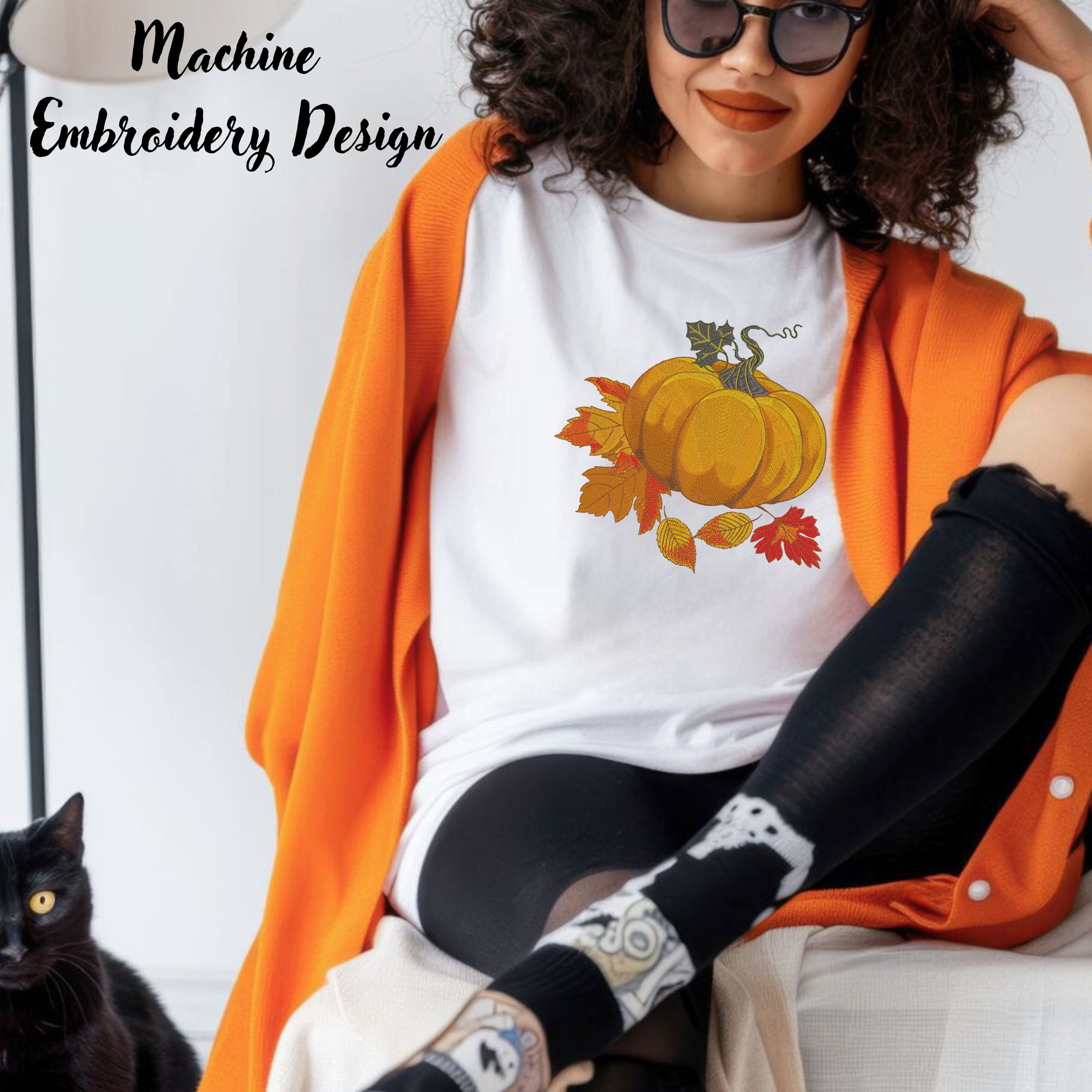 Orange Pumpkin with Fall Leaves-9