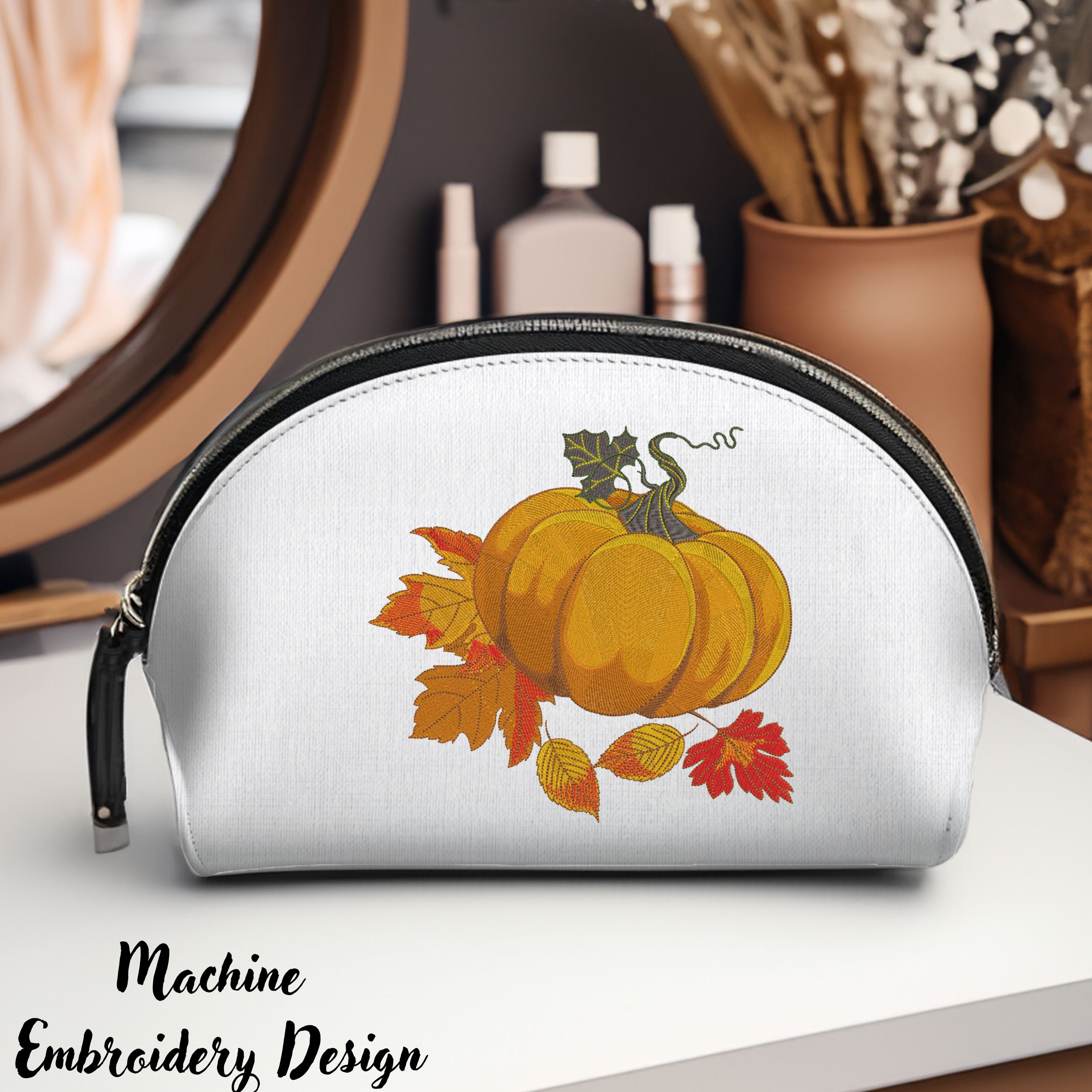 Orange Pumpkin with Fall Leaves-11