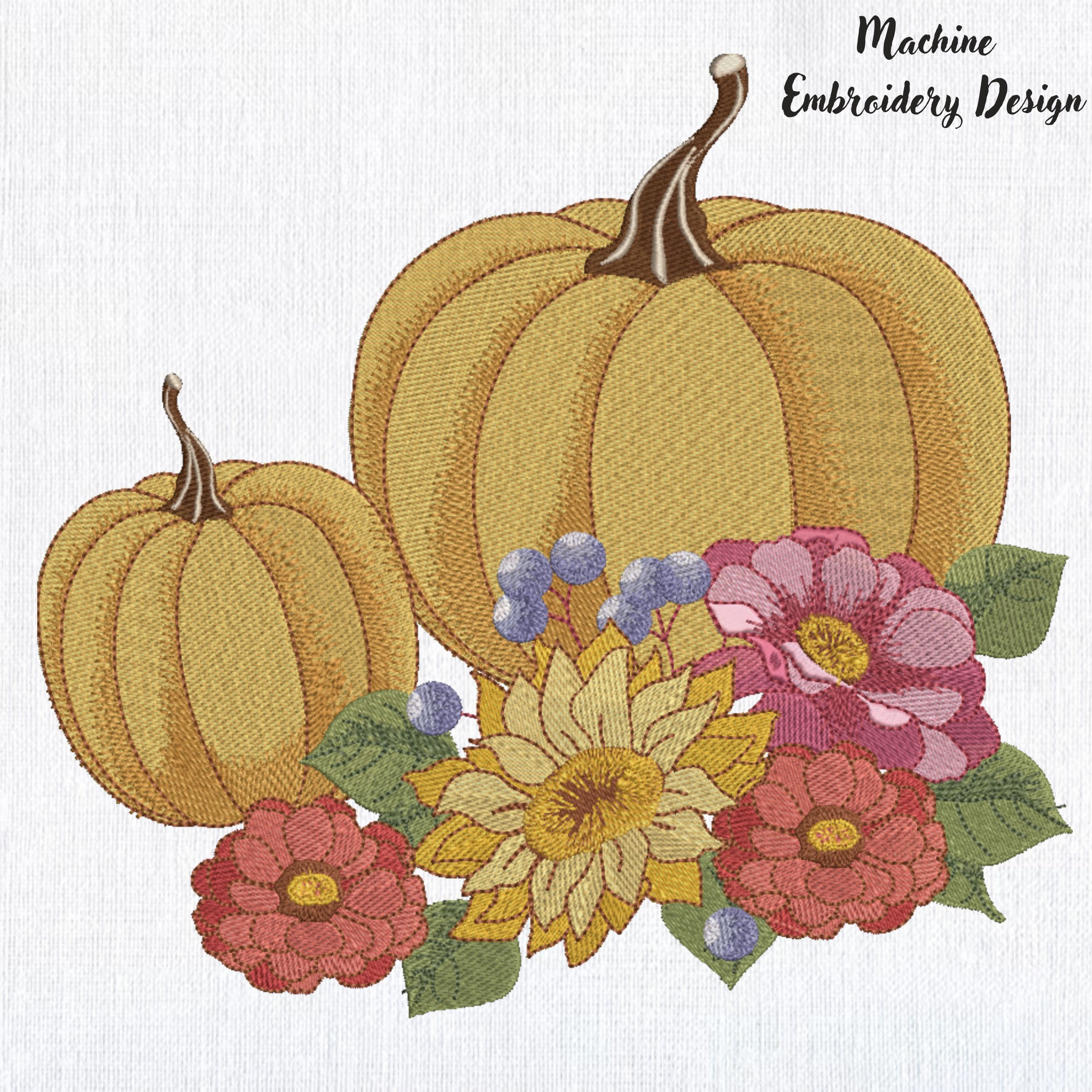 Two Fall Pumpkin and Flowers-3
