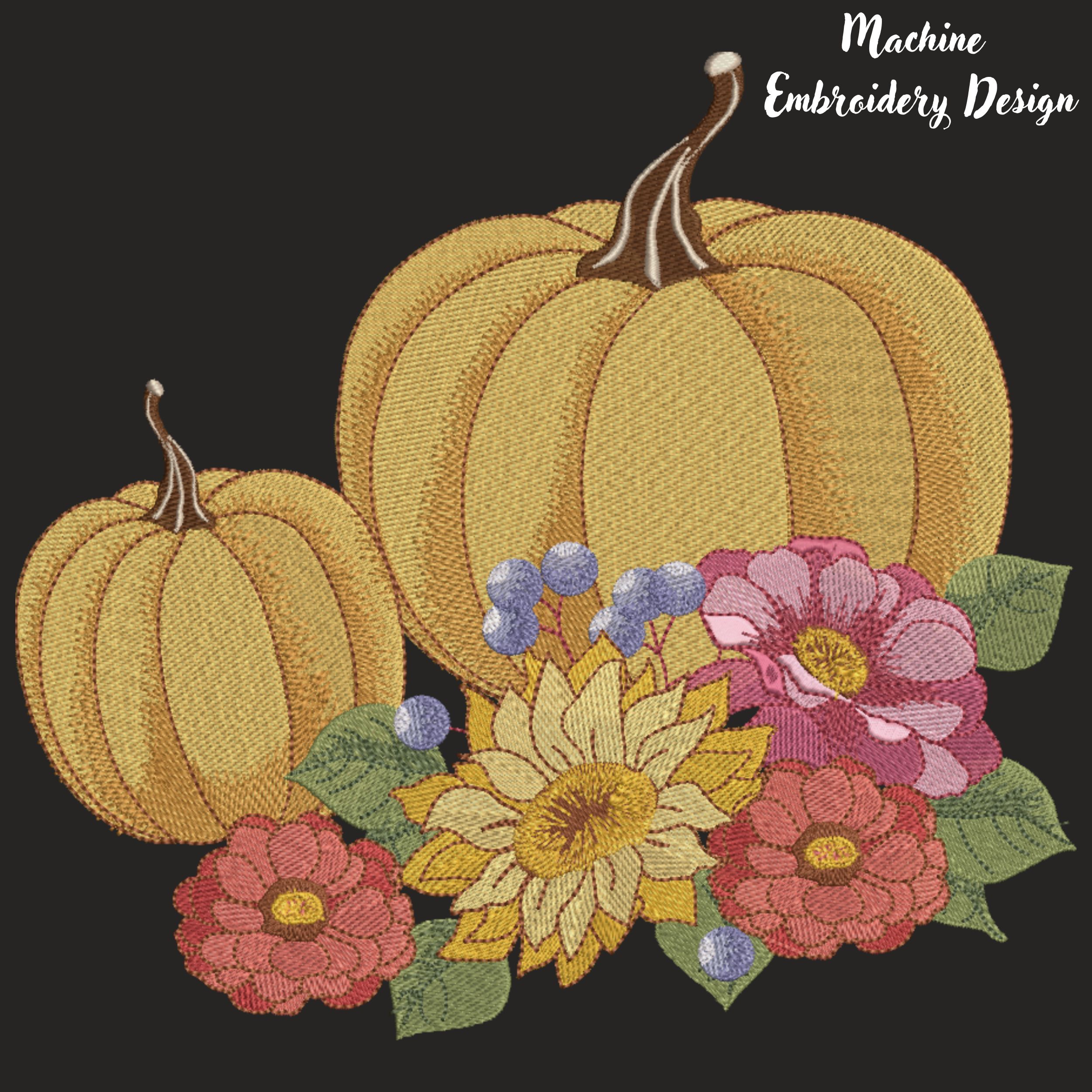 Two Fall Pumpkin and Flowers-5