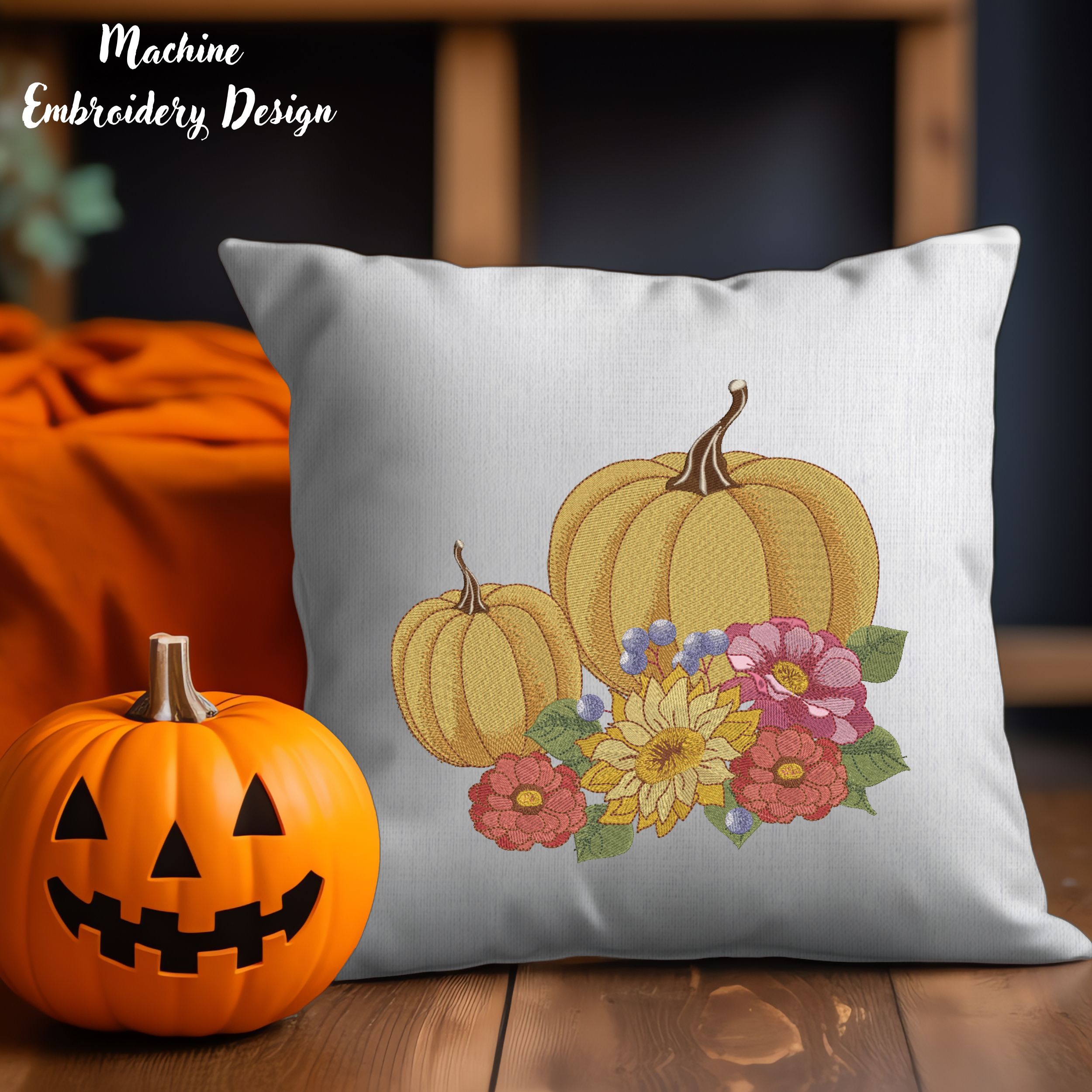 Two Fall Pumpkin and Flowers-6