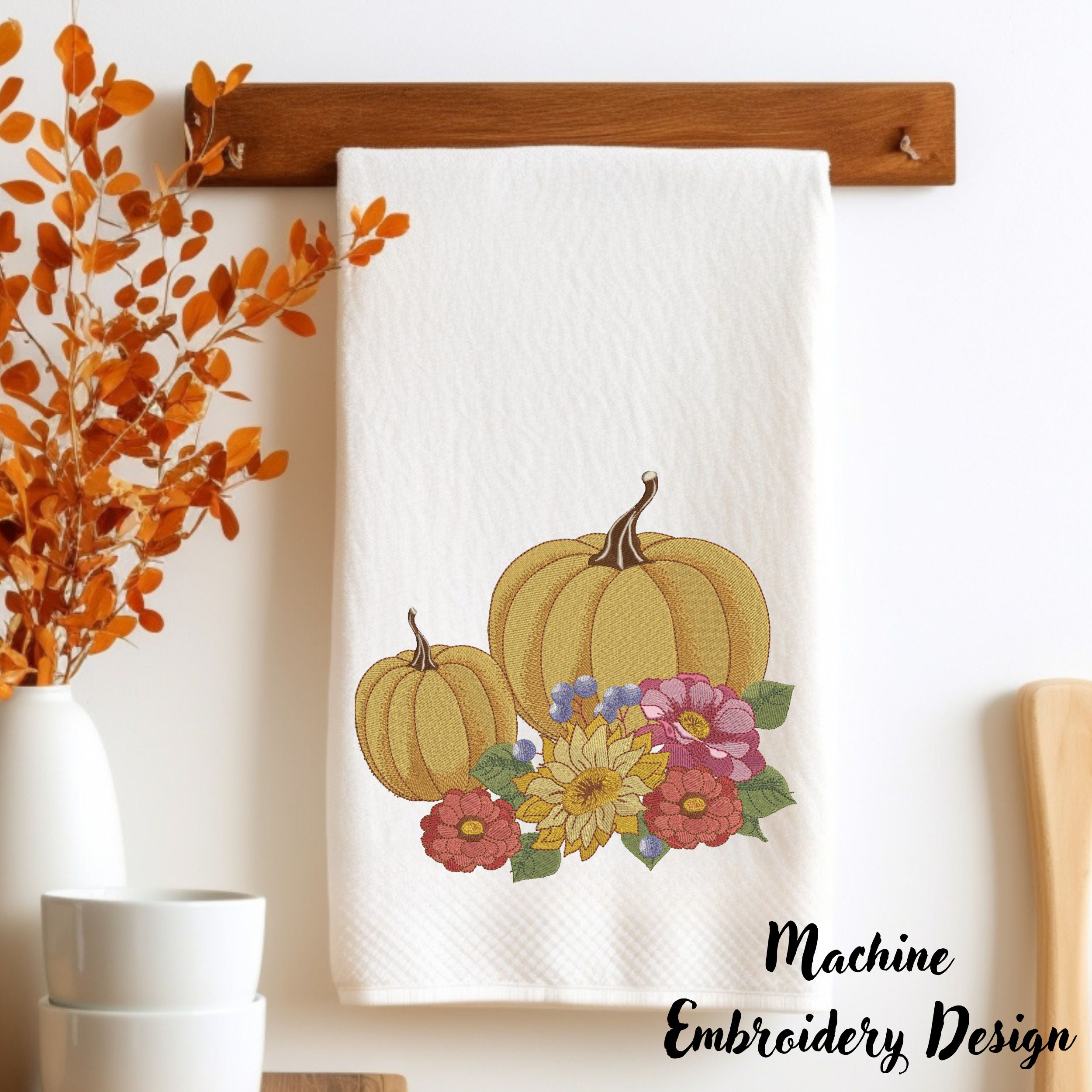 Two Fall Pumpkin and Flowers-7