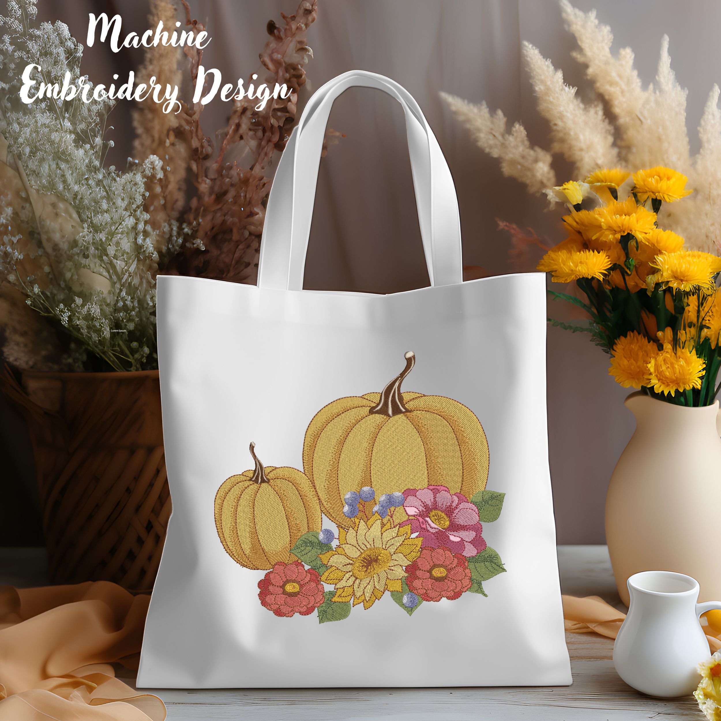 Two Fall Pumpkin and Flowers-8