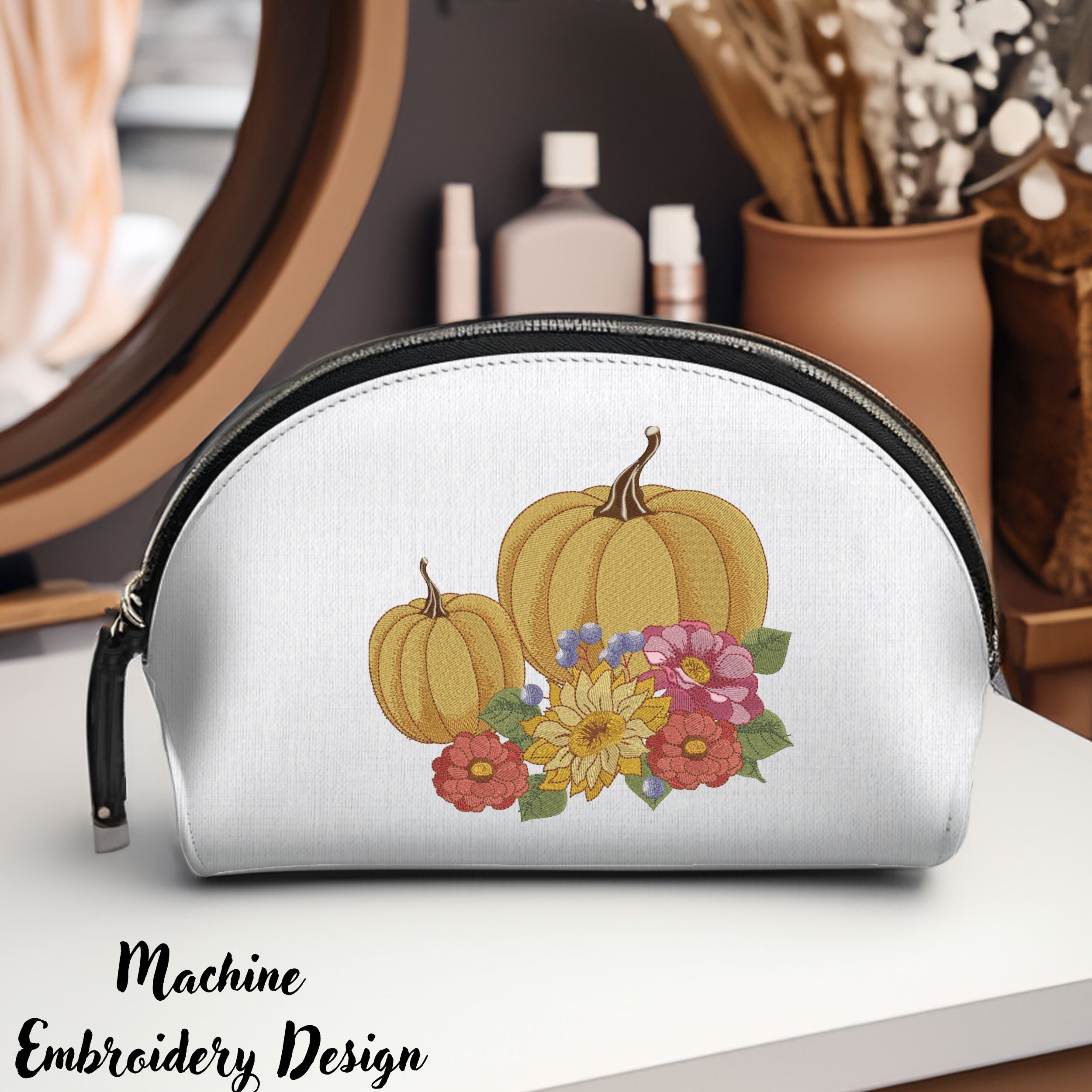 Two Fall Pumpkin and Flowers-11