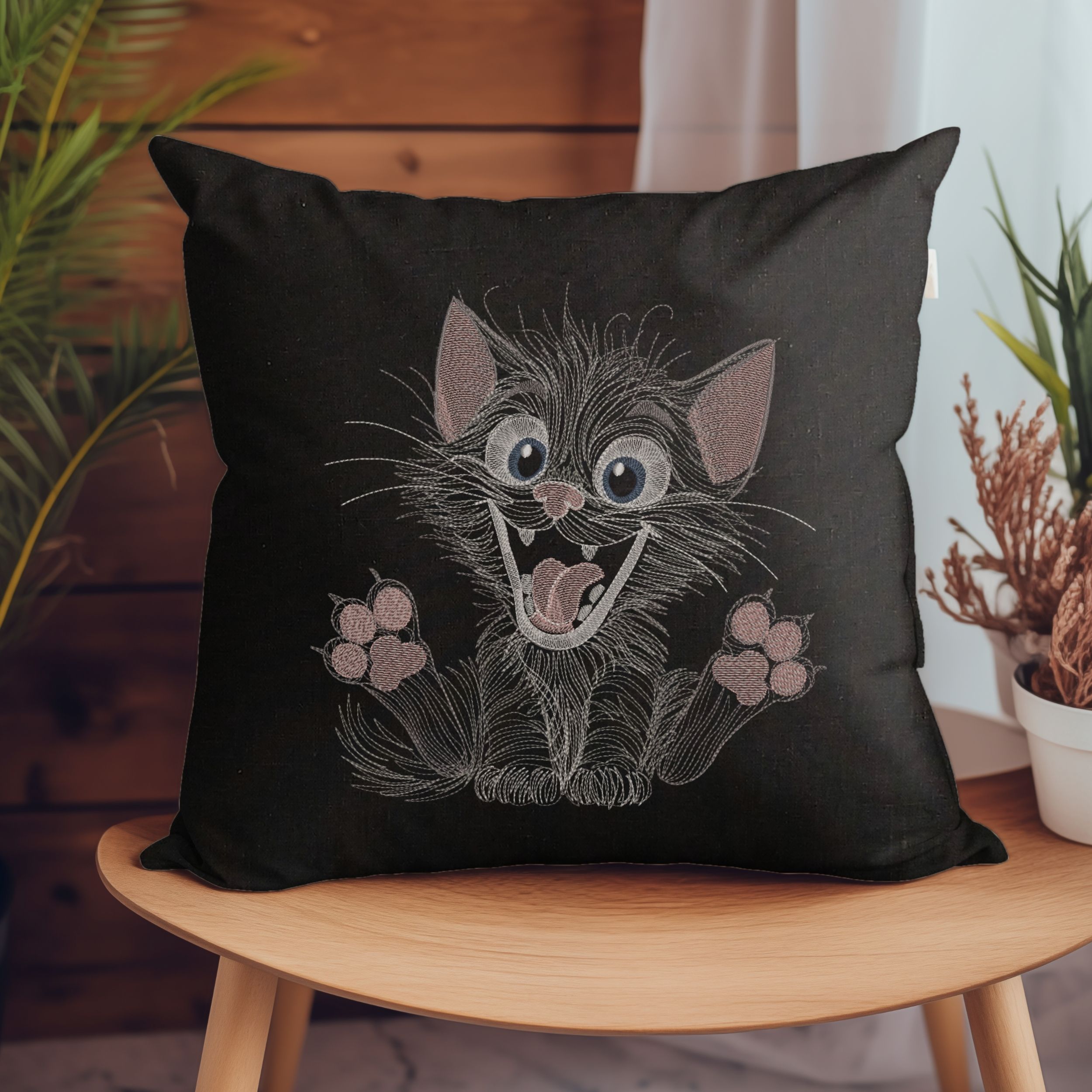 Funny Furry Black Cartoon Cat-5
