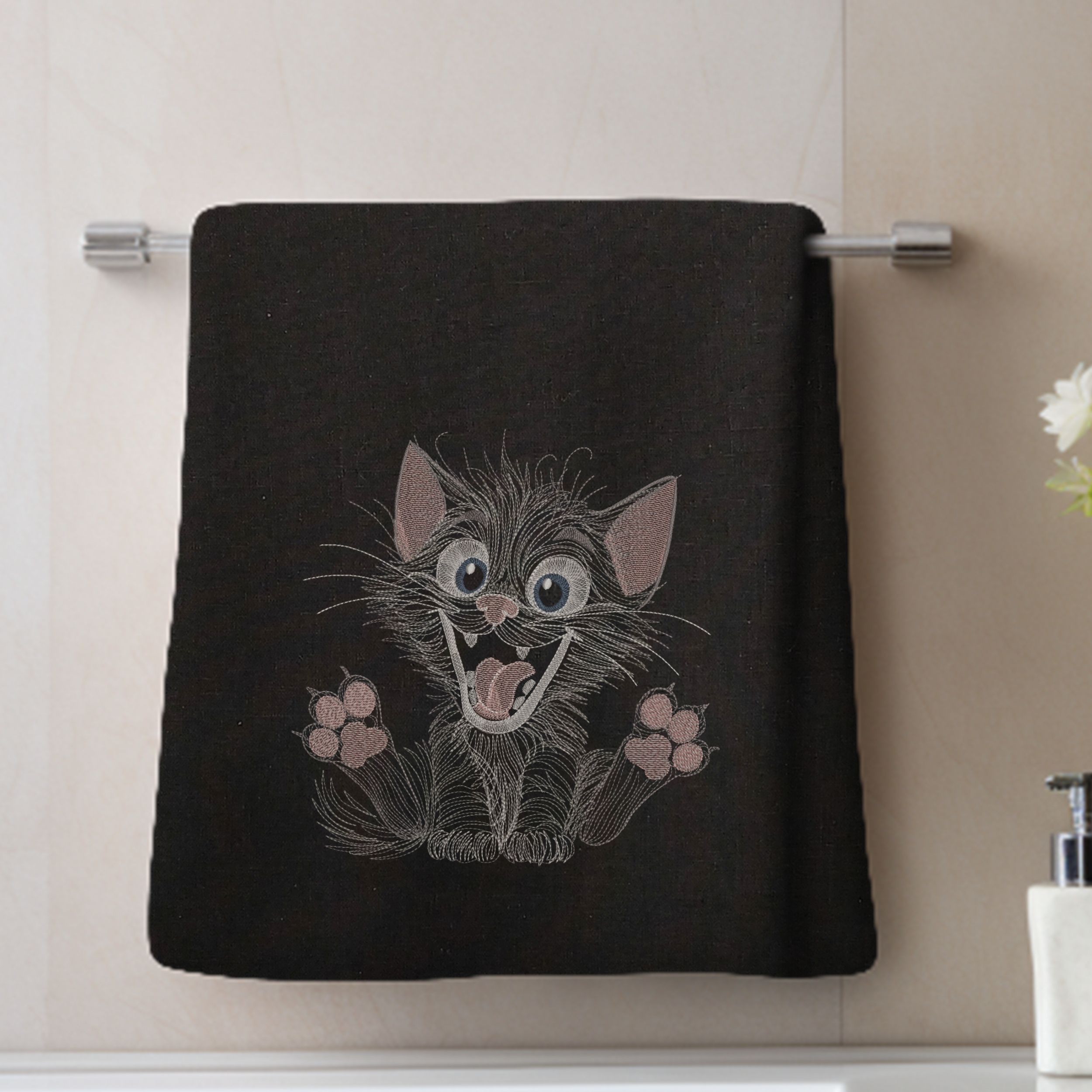 Funny Furry Black Cartoon Cat-7