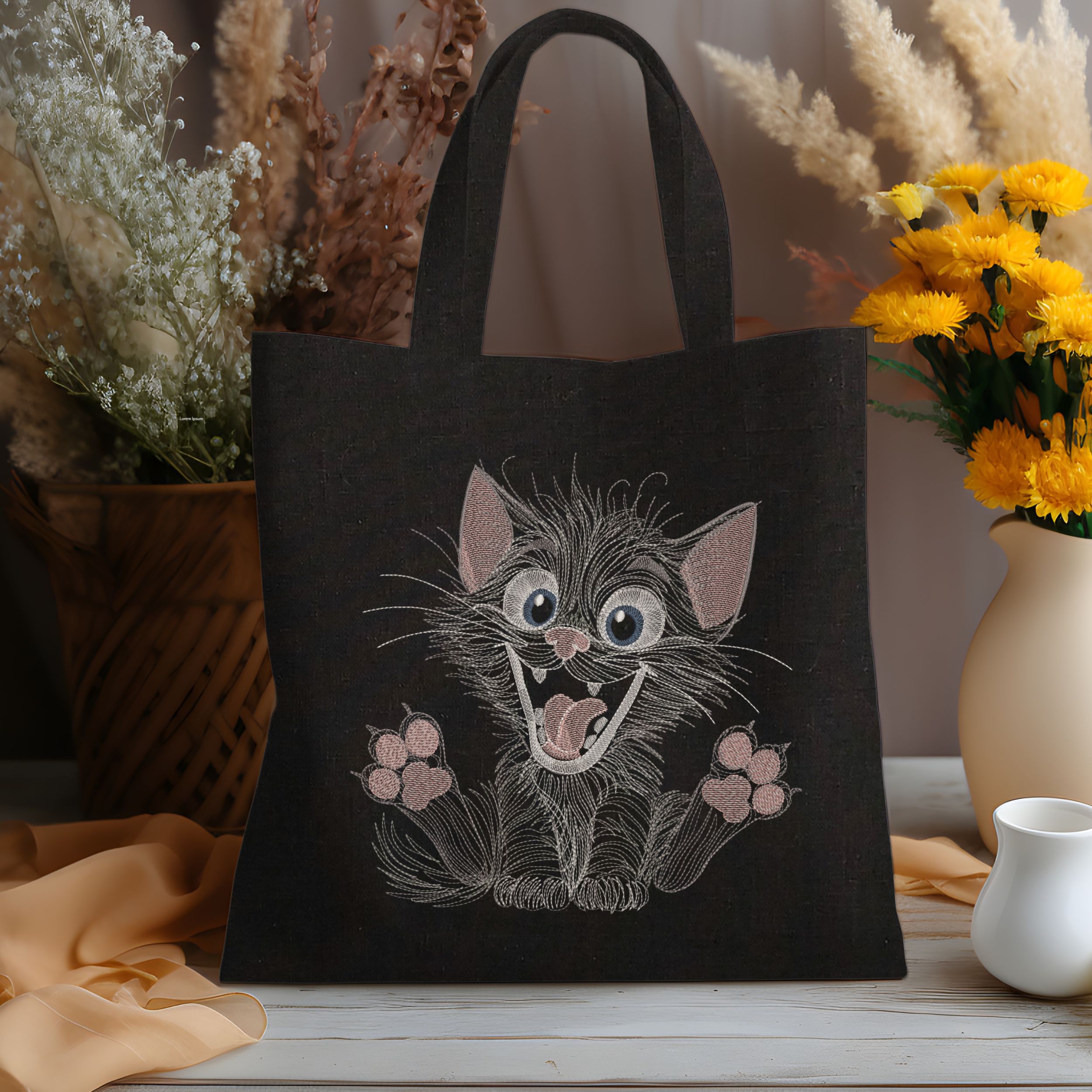 Funny Furry Black Cartoon Cat-9