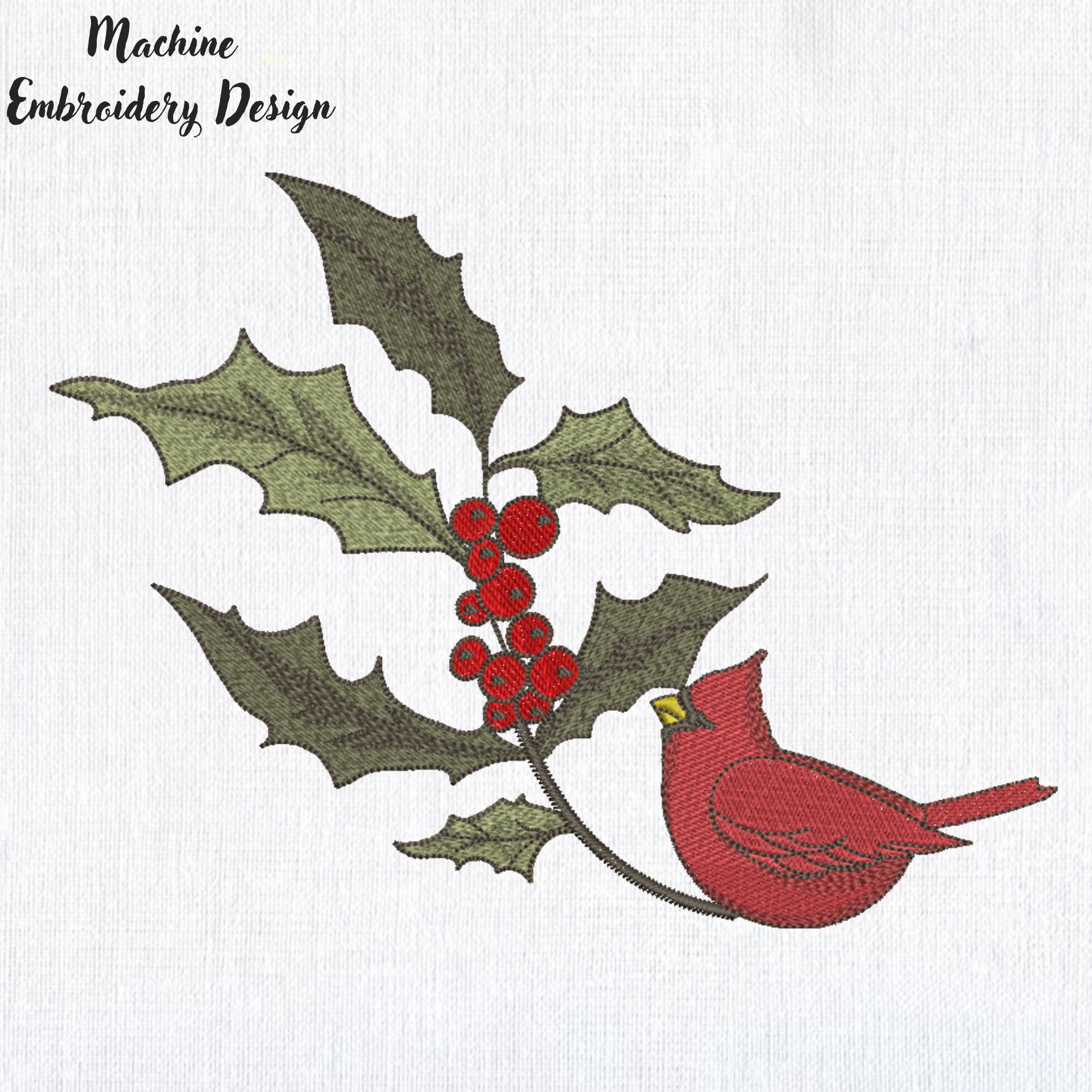 Christmas Cardinal on Holly Branch-3