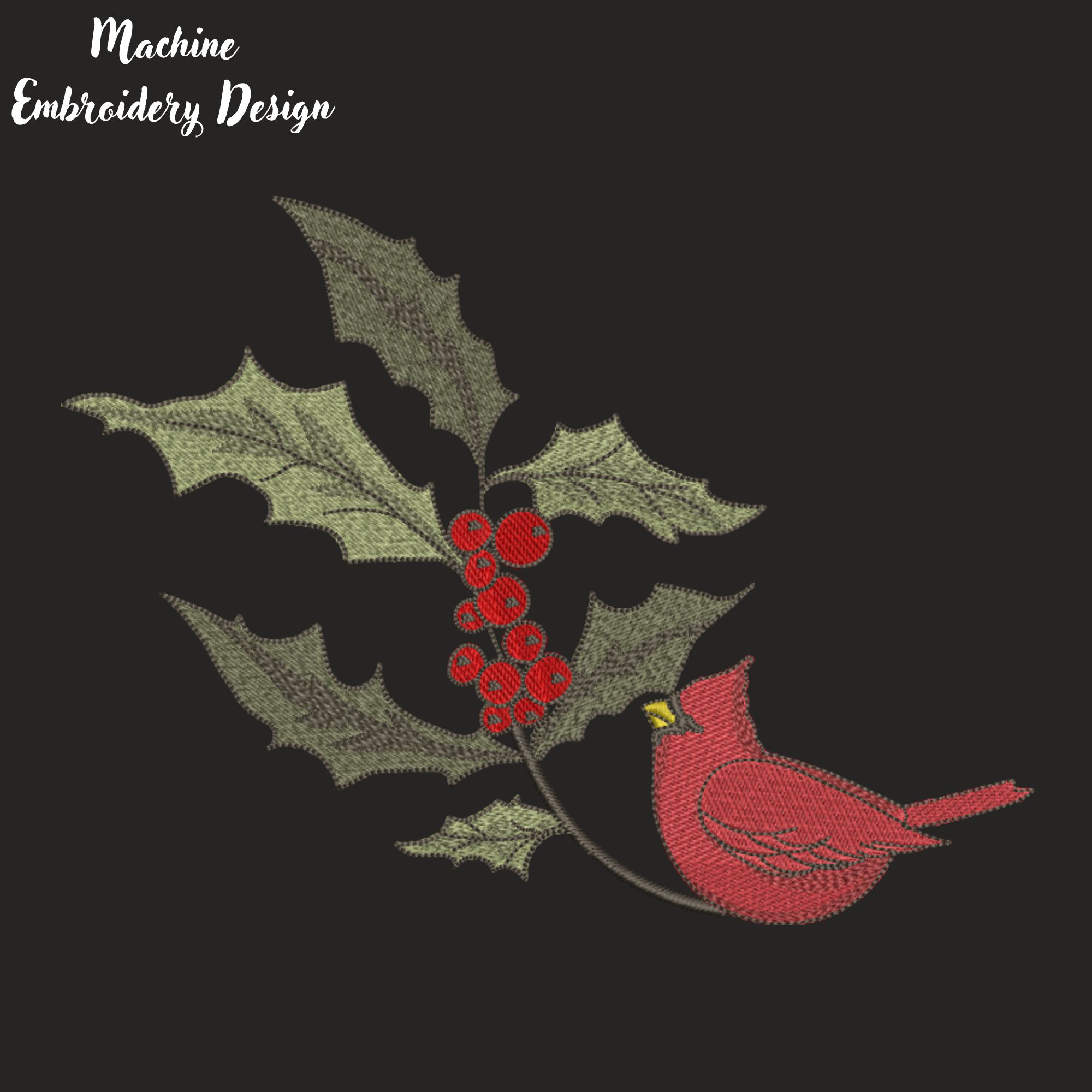 Christmas Cardinal on Holly Branch-5