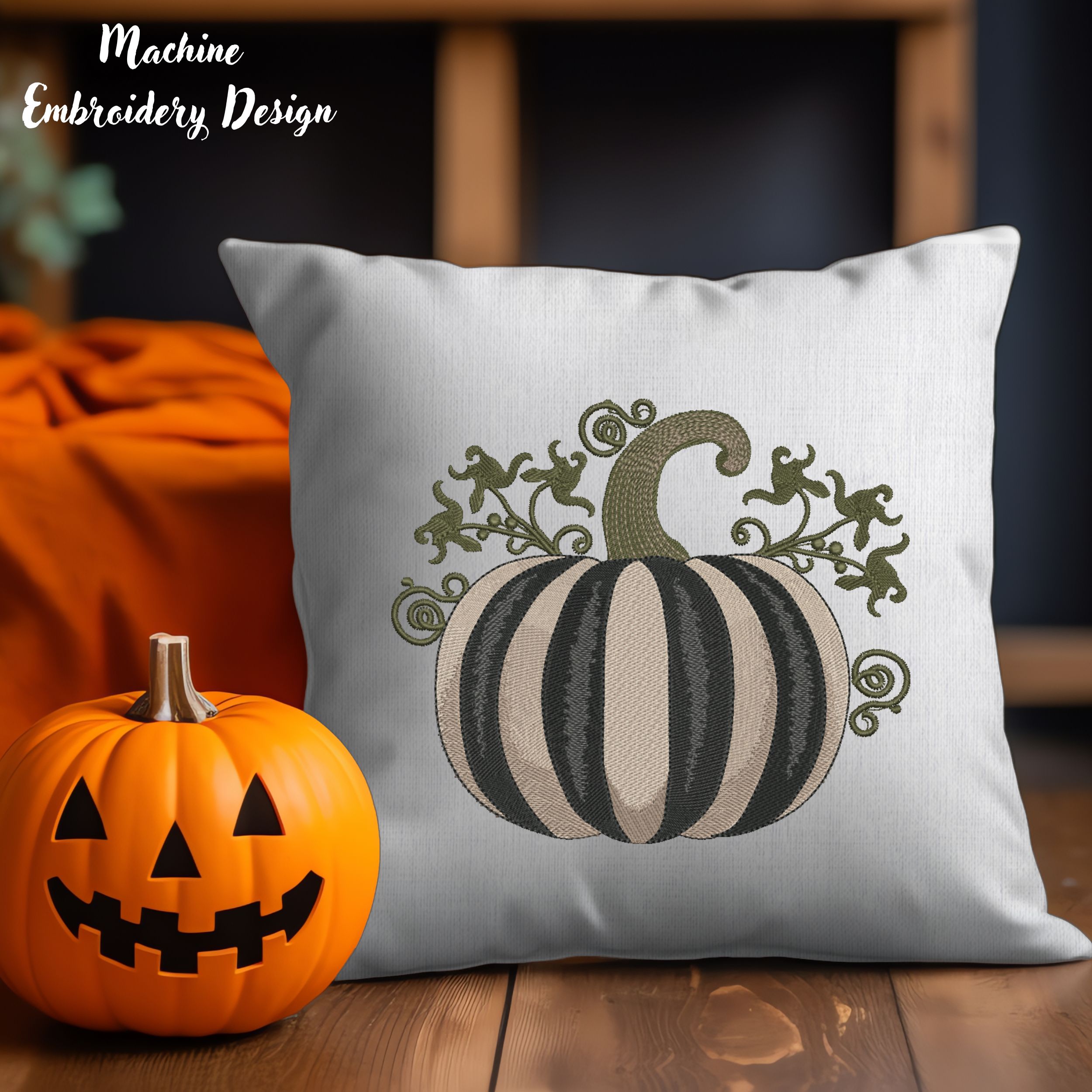 Striped Halloween Gray Pumpkin-6