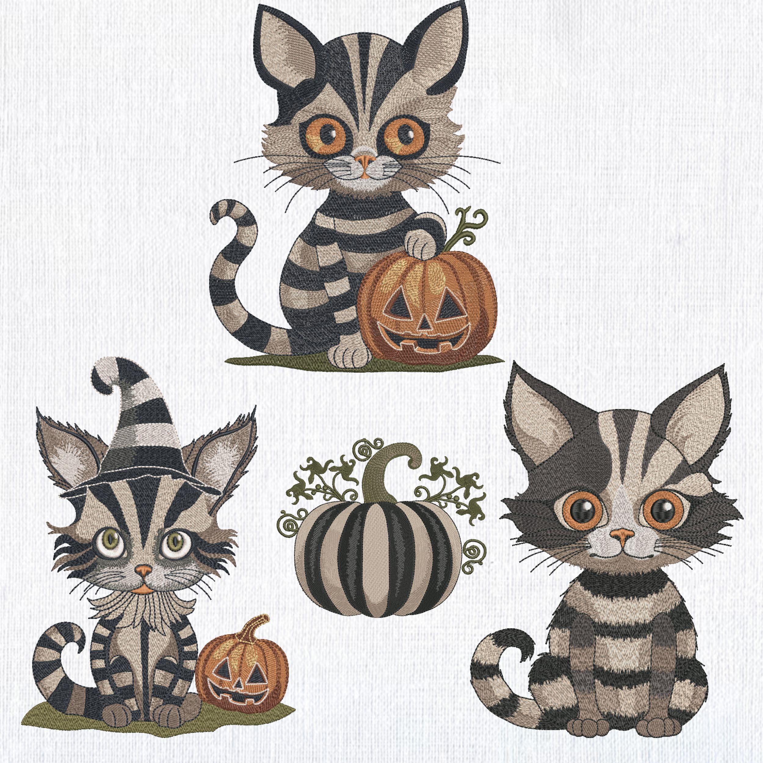 Set of 4 Striped Halloween Vintage Gothic Cat-3