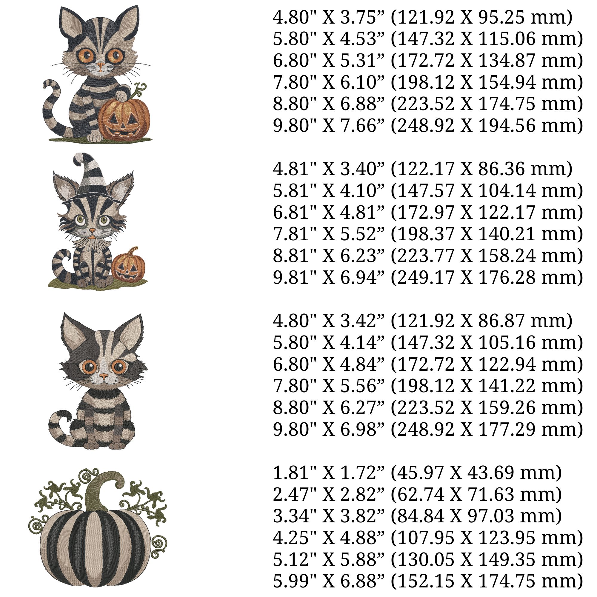 Set of 4 Striped Halloween Vintage Gothic Cat-4