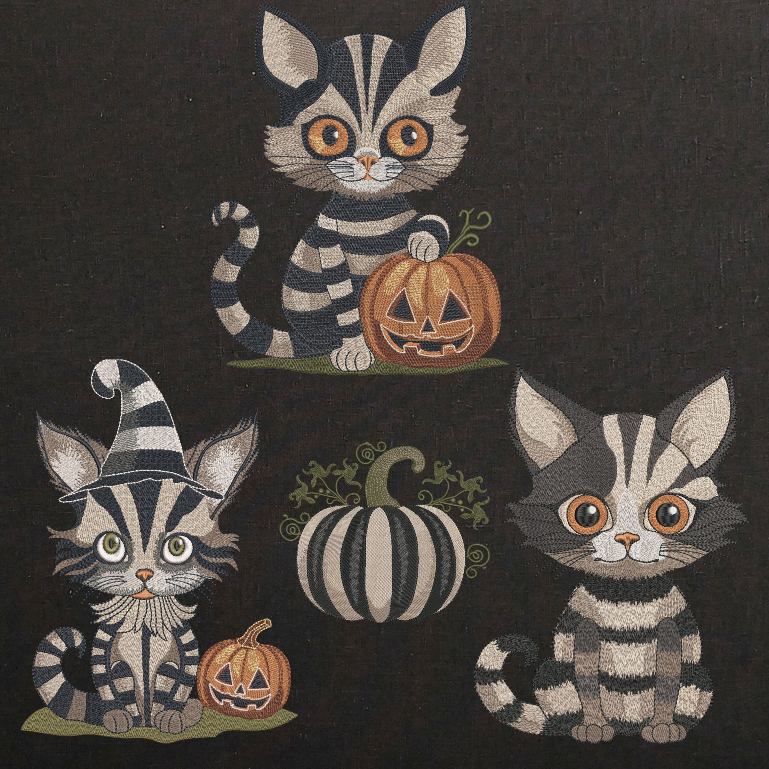 Set of 4 Striped Halloween Vintage Gothic Cat-5