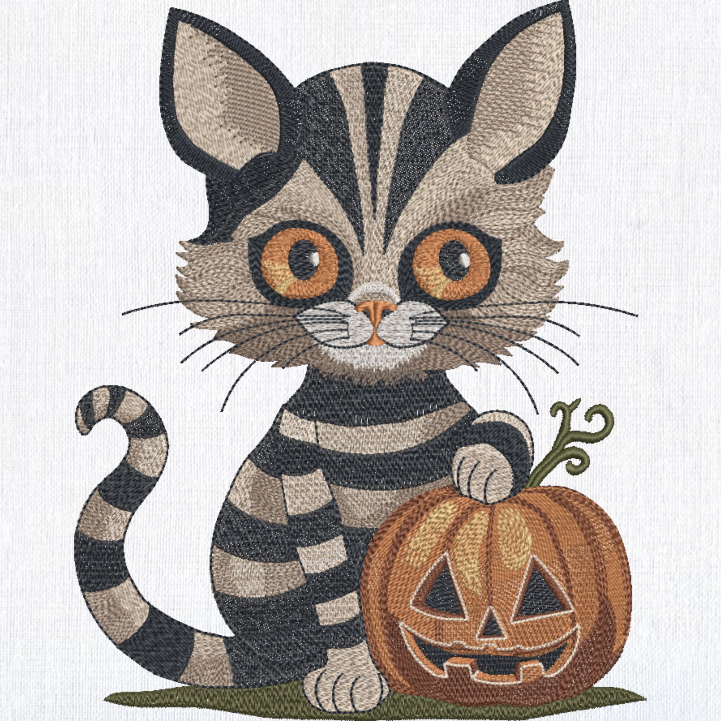 Set of 4 Striped Halloween Vintage Gothic Cat-6